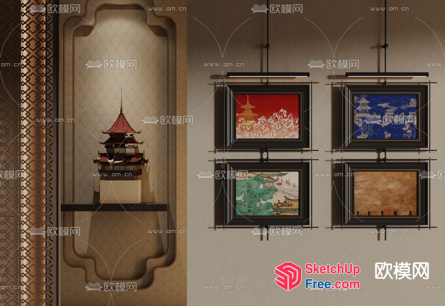 Asian-Inspired Decorative Wall Art 3D SketchUp File