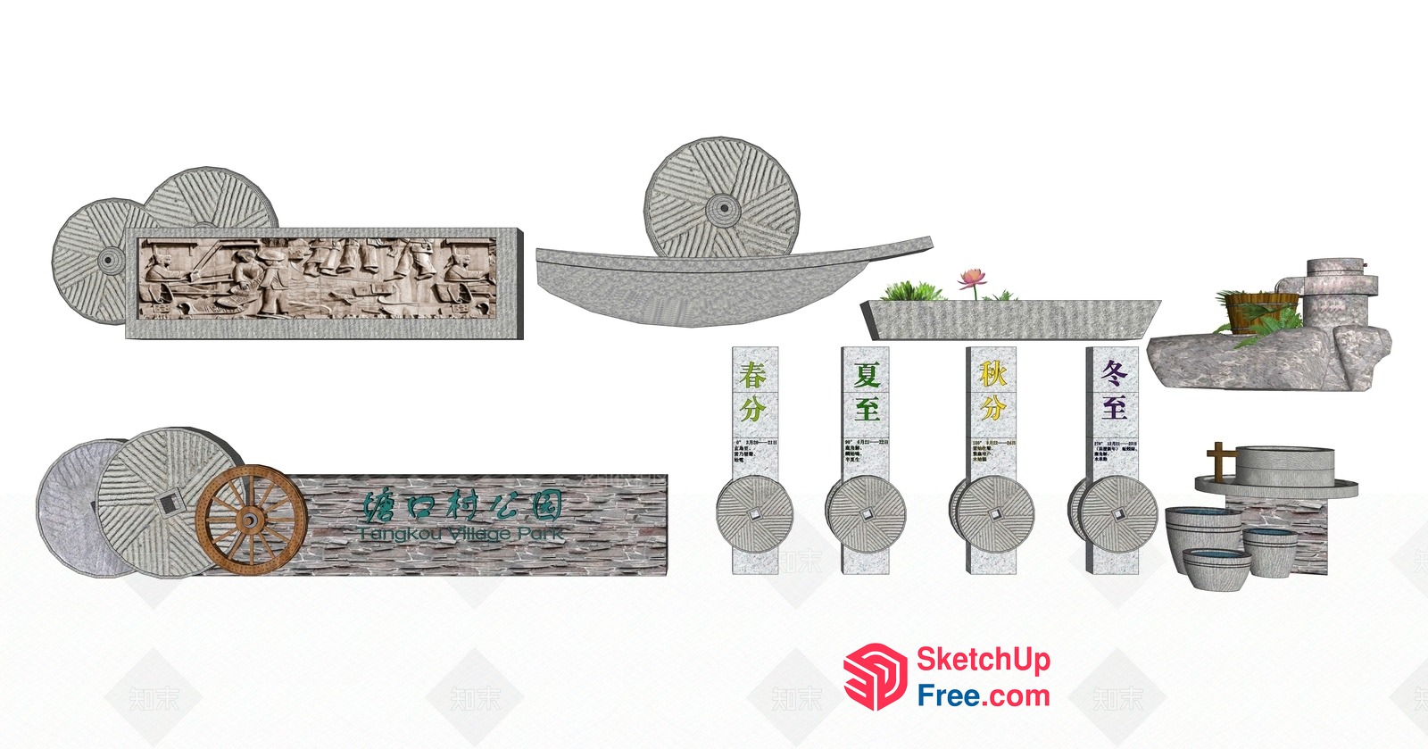Traditional Asian-Inspired Stone Decor 3D SketchUp File