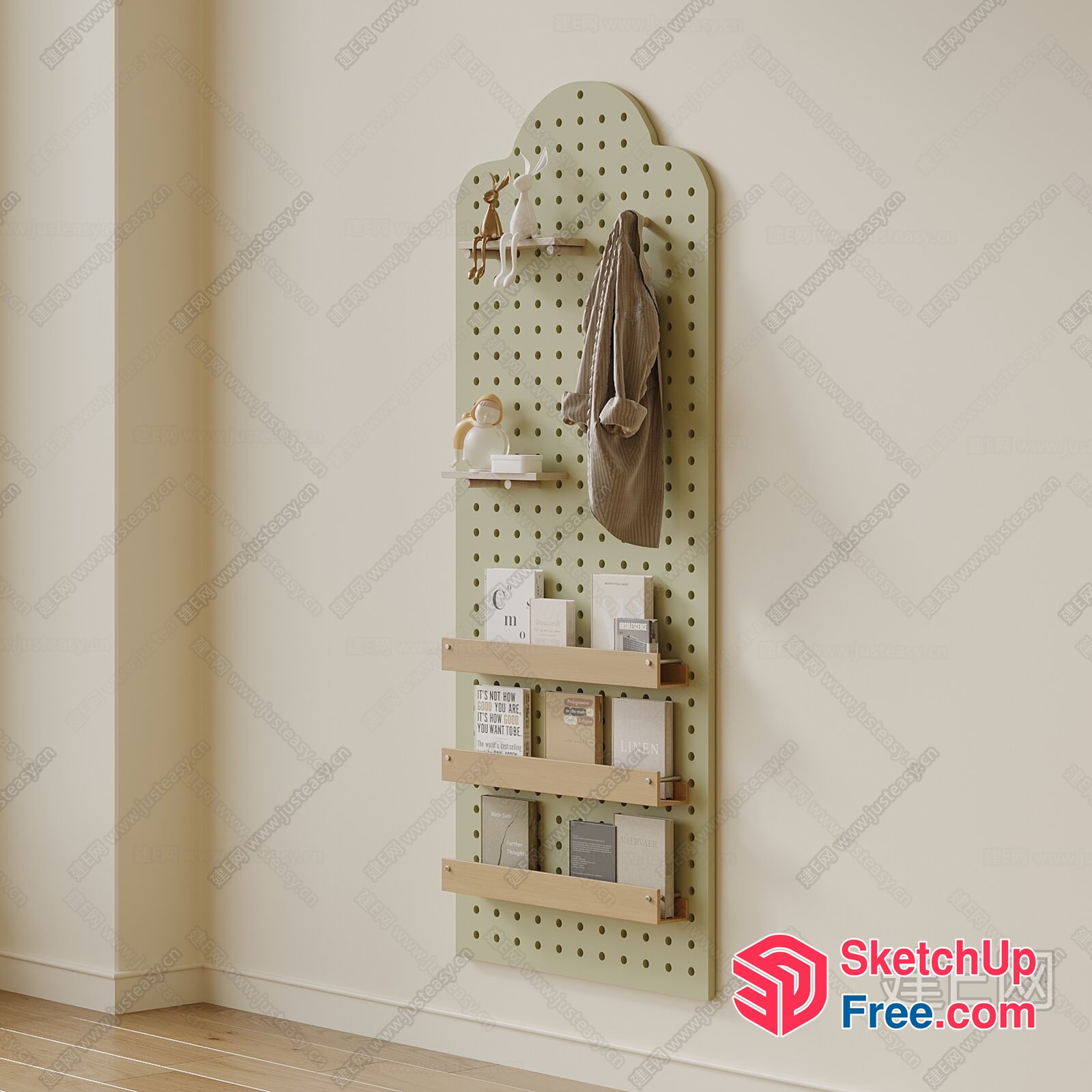 Wall-Mounted Pegboard With Shelves And Hooks 3D SketchUp File