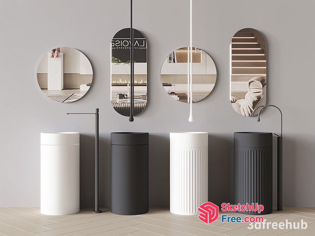 Modern Bathroom Decor With Pillars And Mirrors 3D SketchUp File