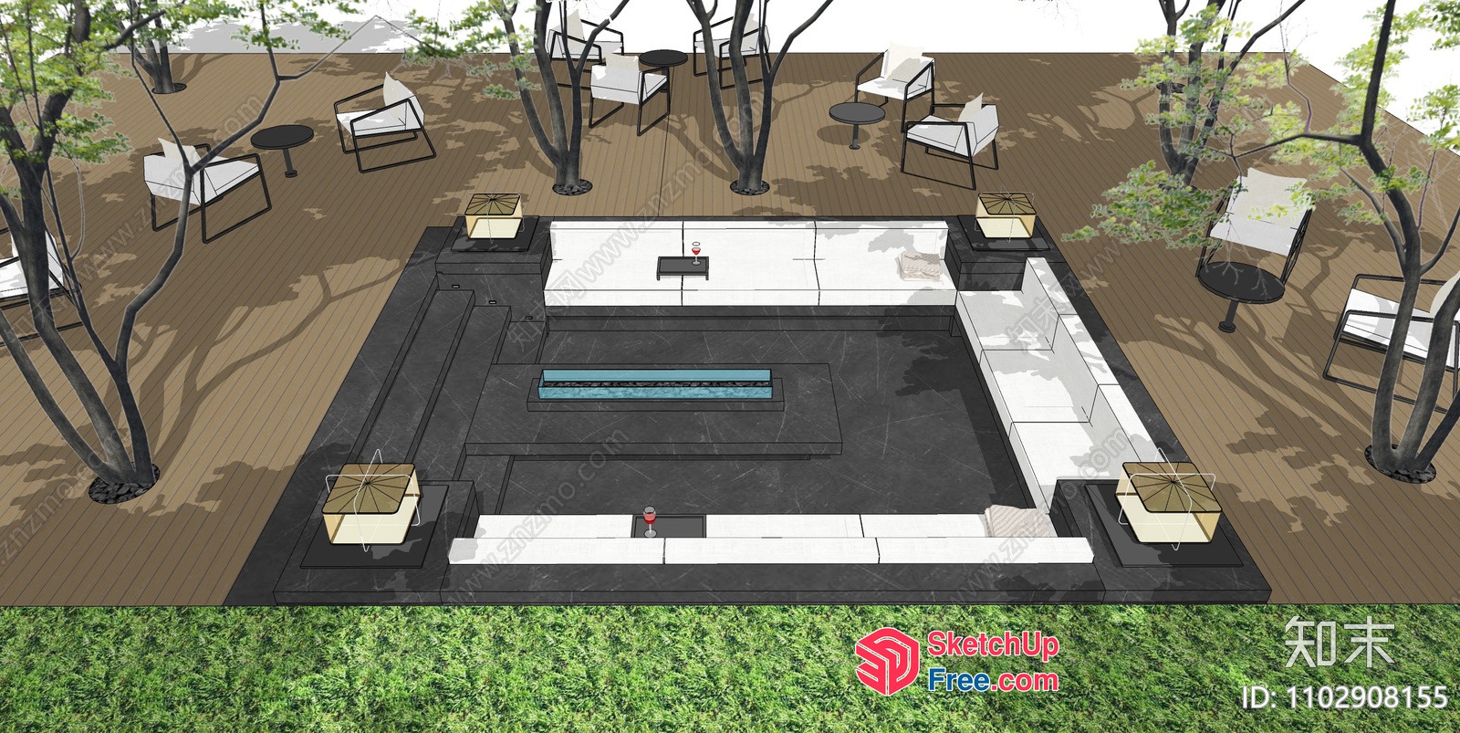Modern Outdoor Living Space With Water Feature 3D SketchUp File