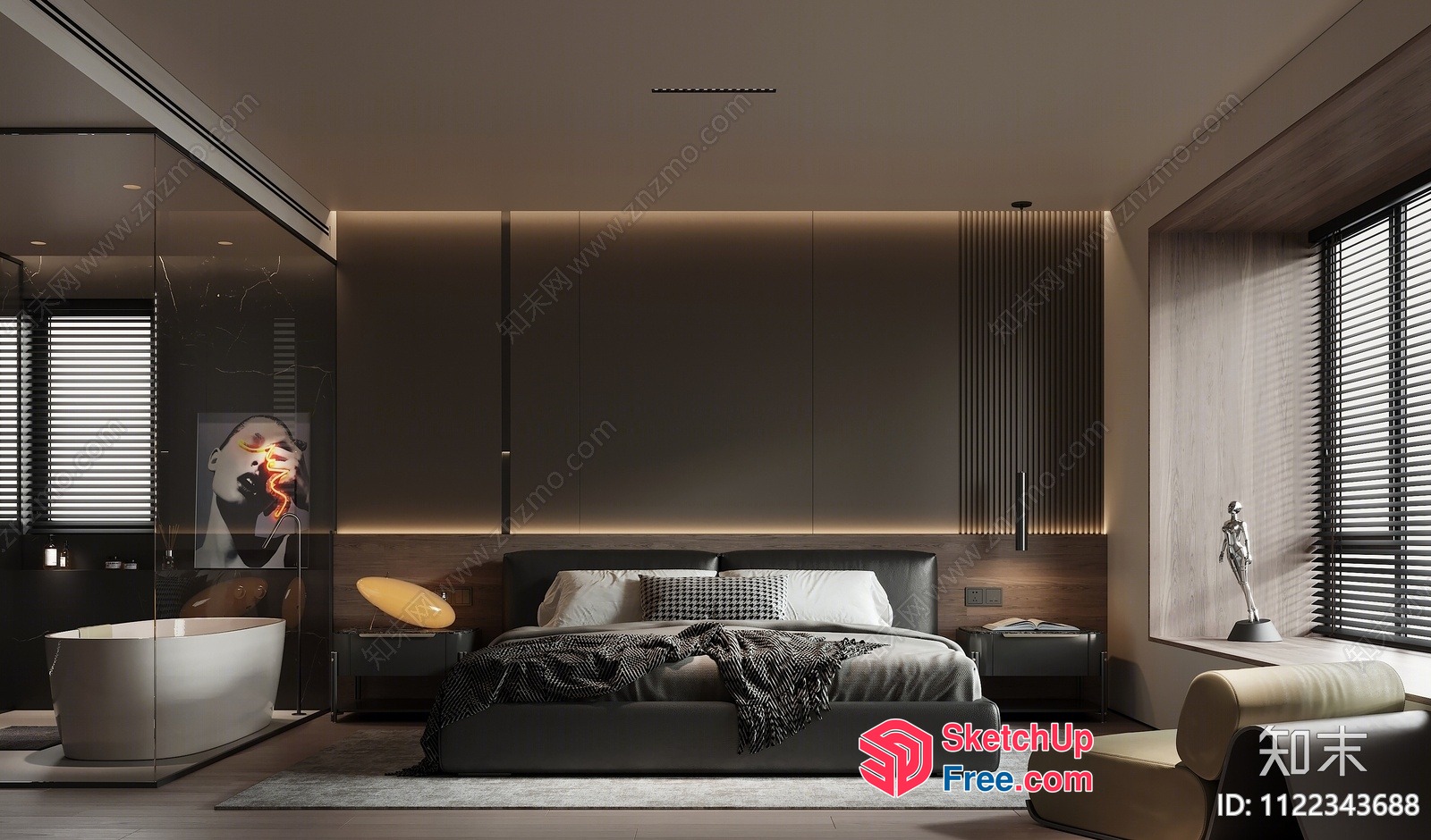 Modern Minimalist Bedroom With Sleek Furniture And Neutral Tones 3D SketchUp File