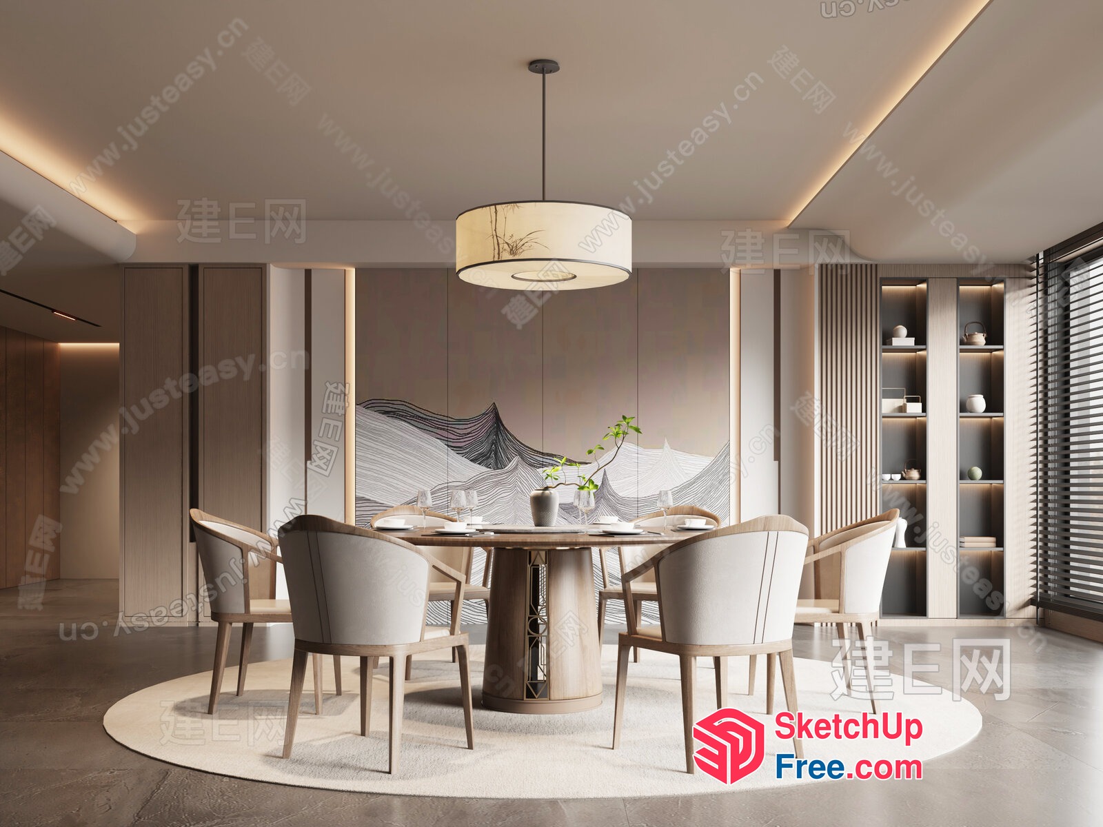 Elegant And Modern Dining Room With A Round Table 3D SketchUp File