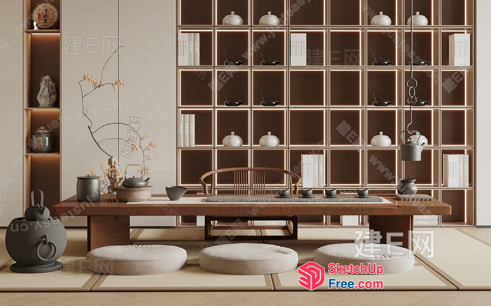Japanese-Inspired Living Room With Tea Ceremony Elements 3D SketchUp File