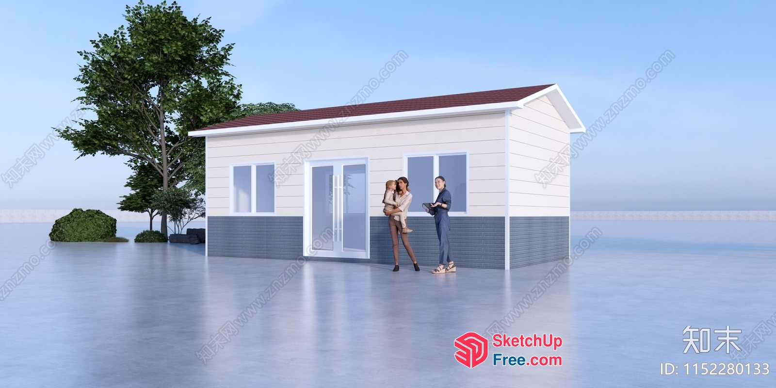 People Standing Outside A Small House 3D SketchUp File