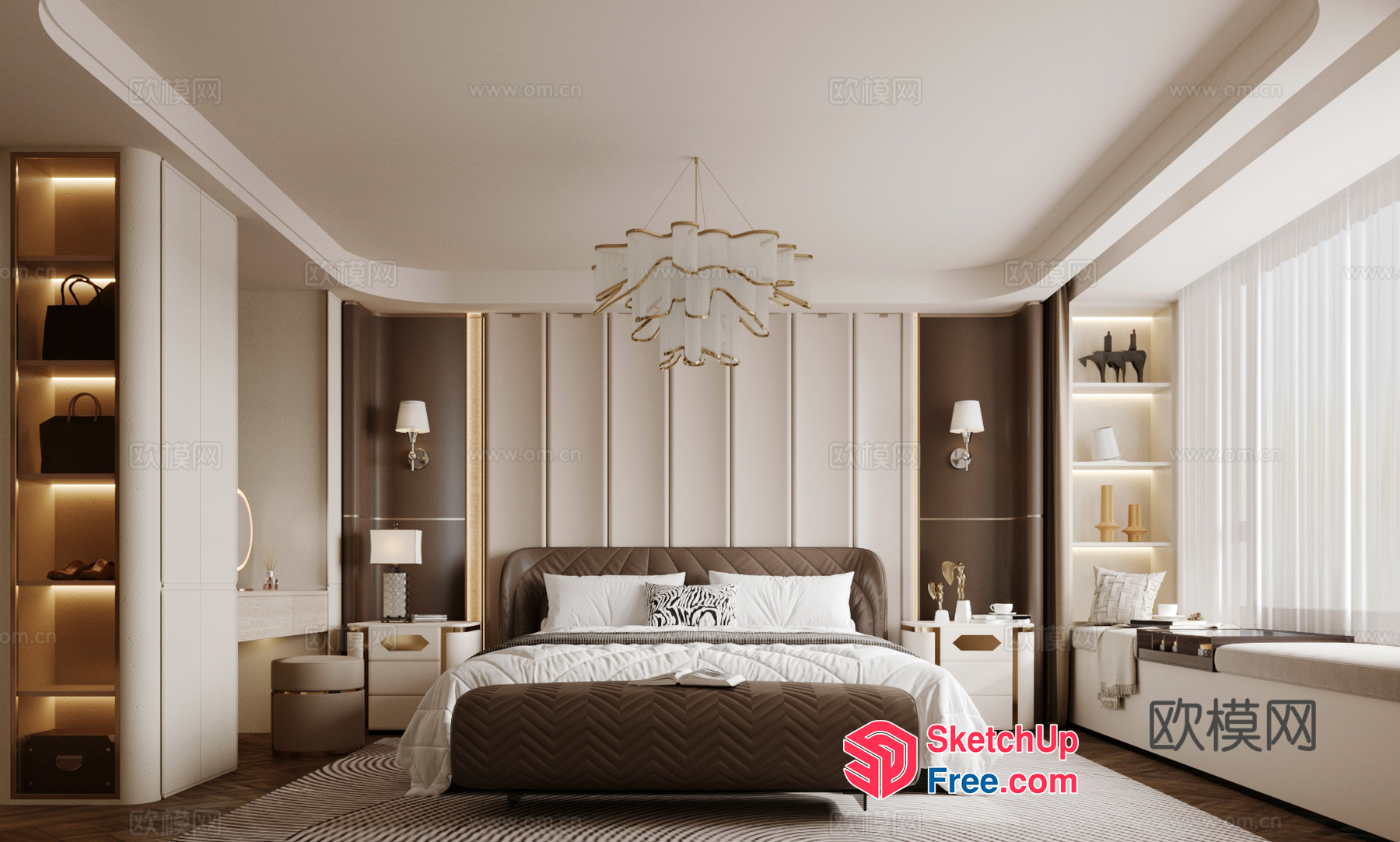 Modern And Elegant Bedroom With White And Brown Accents 3D SketchUp File