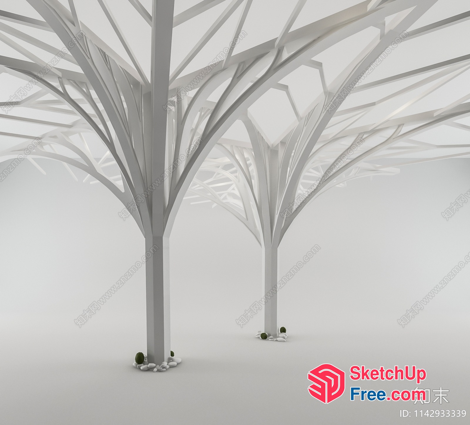 Futuristic White Tree Sculptures In Minimalist Style 3D SketchUp File