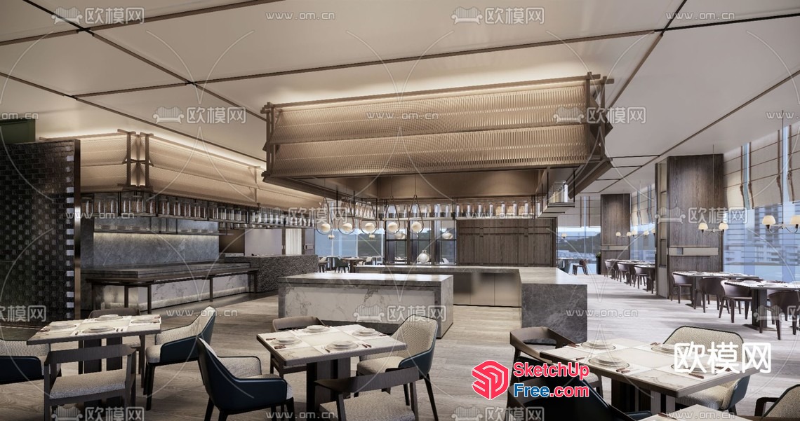 Modern Dining Room With Elegant Lighting And Furniture 3D SketchUp File