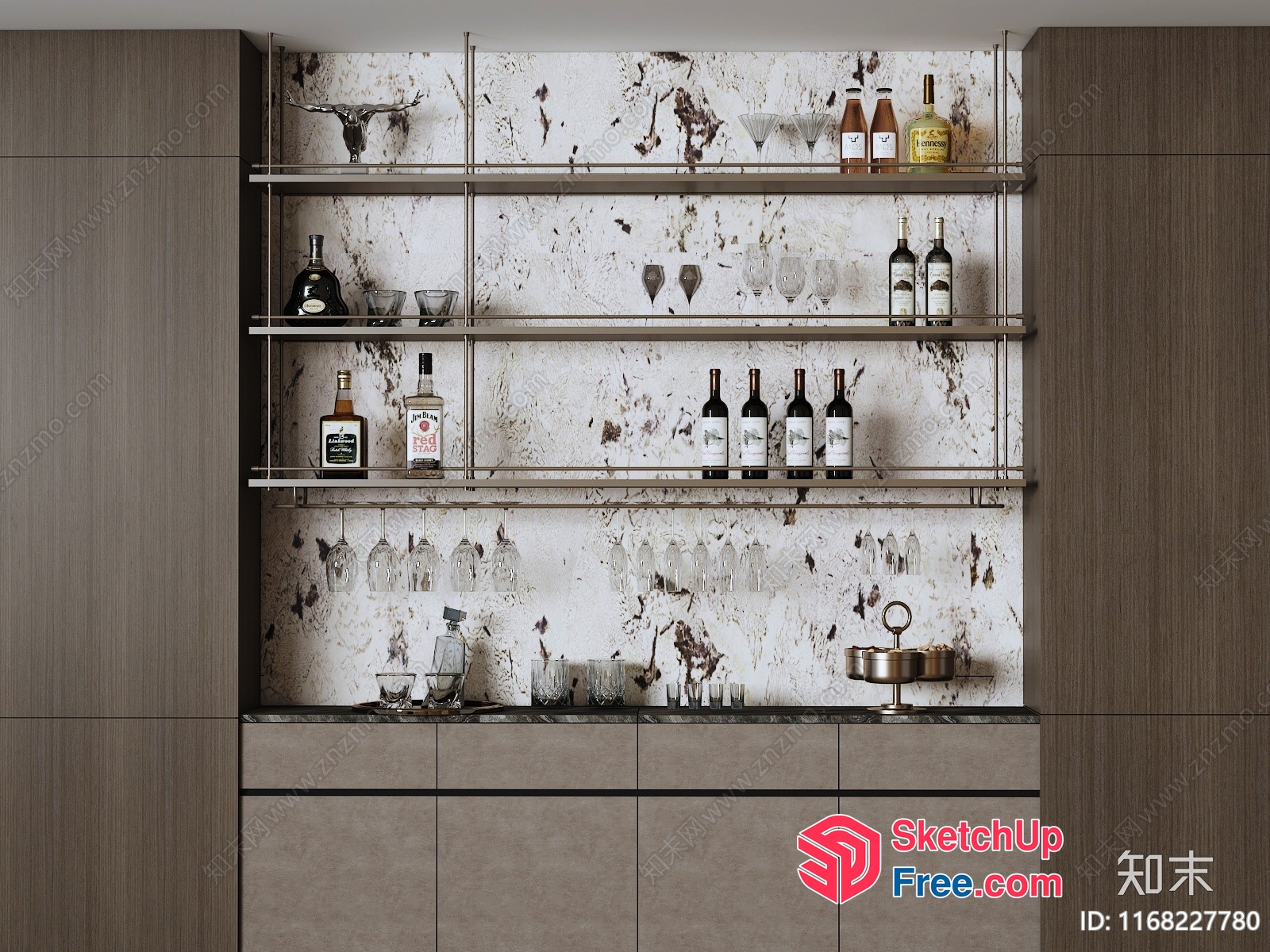 Elegant Modern Bar With Sleek Glass Shelves And Marble Backsplash 3D SketchUp File