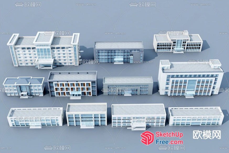 Modern White Building Facades 3D SketchUp File