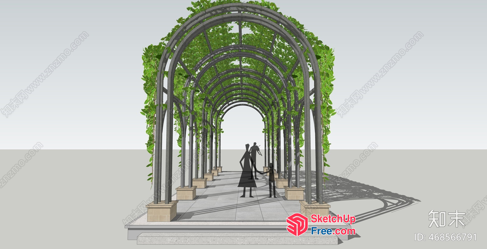A Metal Archway With Greenery And Silhouettes 3D SketchUp File