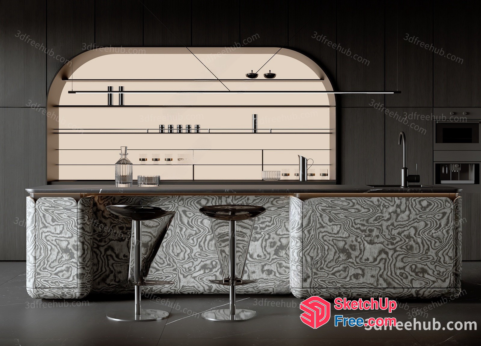Elegant Modern Kitchen Bar With A Touch Of Luxury 3D SketchUp File