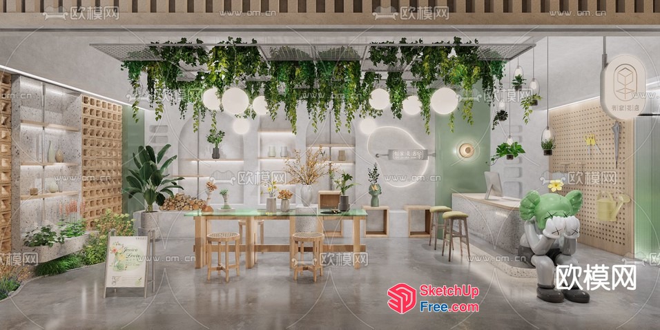 Modern Greenery-Filled Interior Space 3D SketchUp File