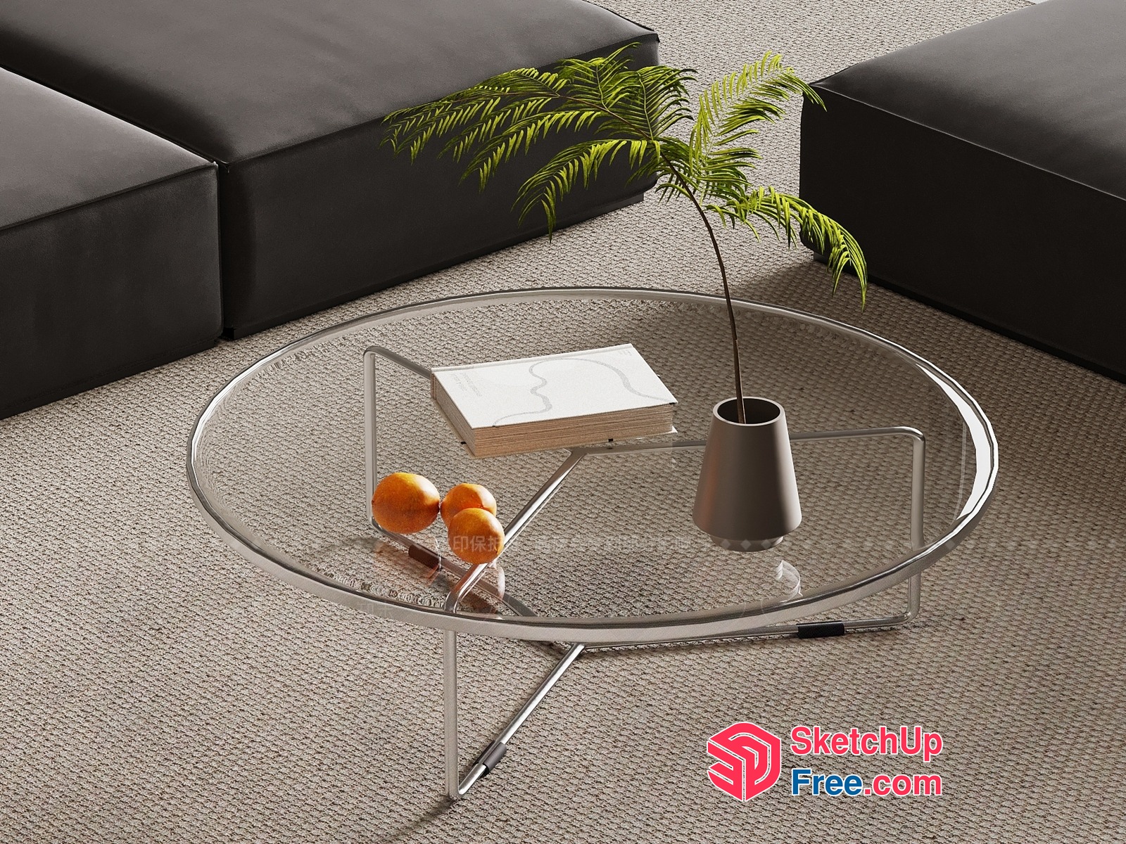 Glass Coffee Table With Book And Fruit Display 3D SketchUp File