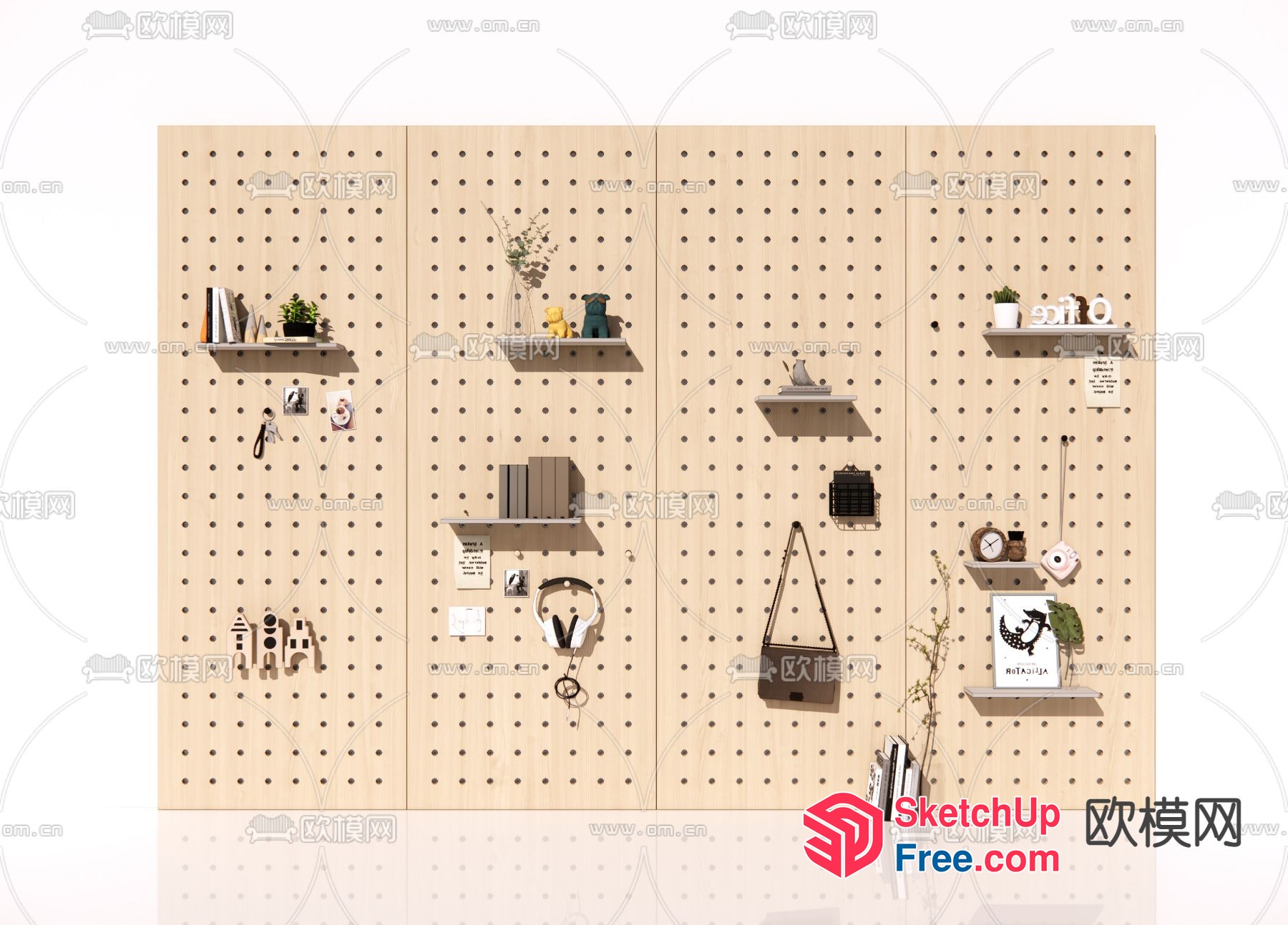 Wooden Pegboard Wall Storage 3D SketchUp File