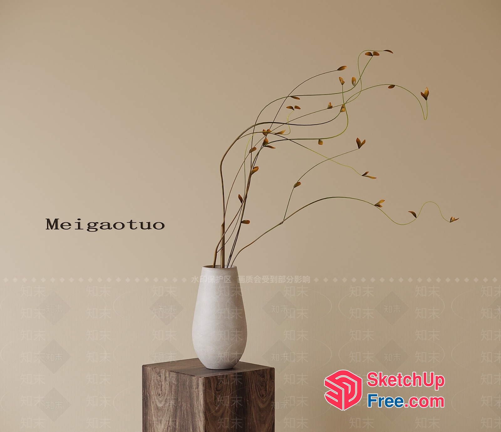 Minimalist Japanese Style Decorative Vase With Liana 3D SketchUp File