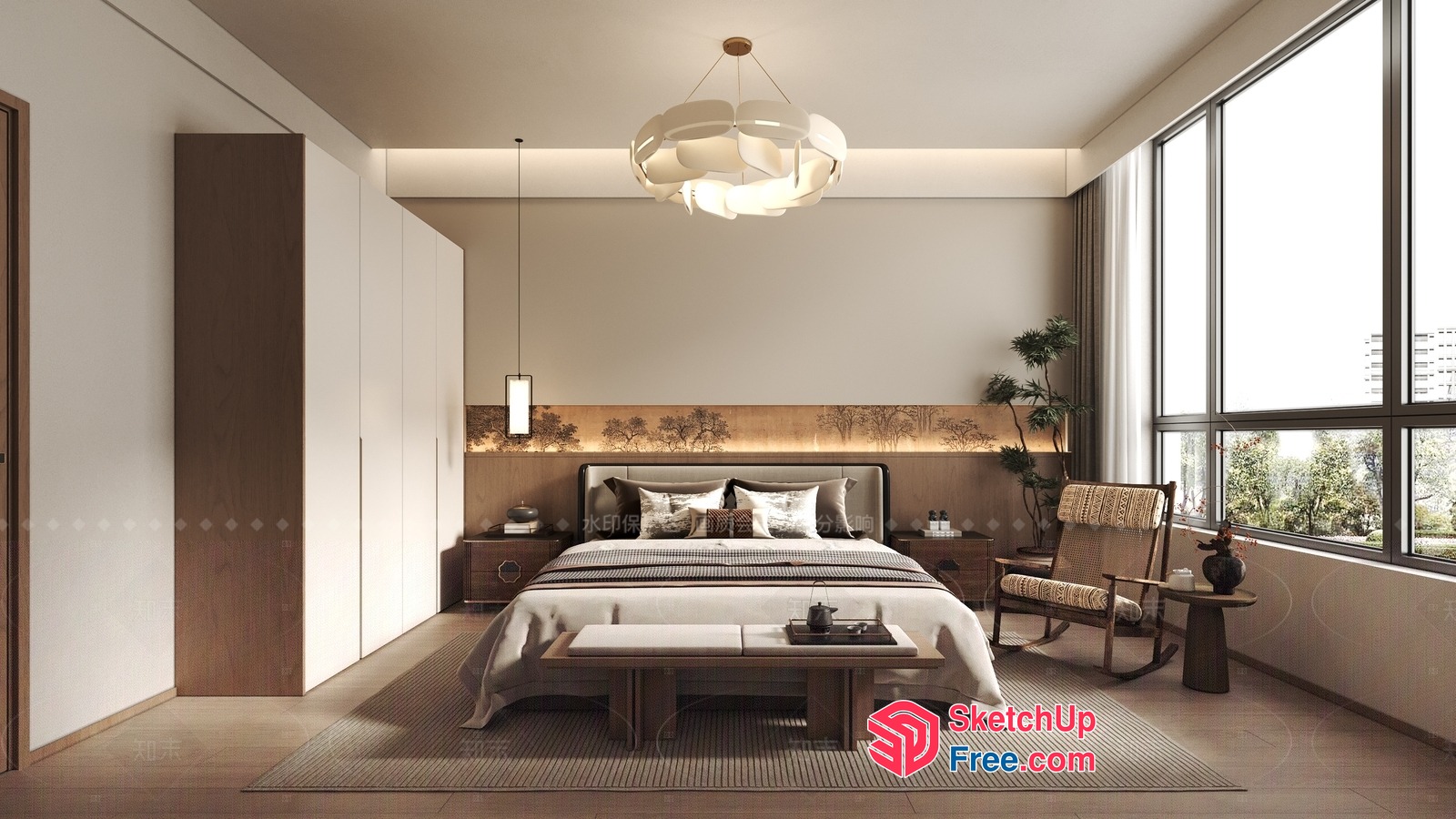 Modern Japanese-Inspired Bedroom Interior 3D SketchUp File