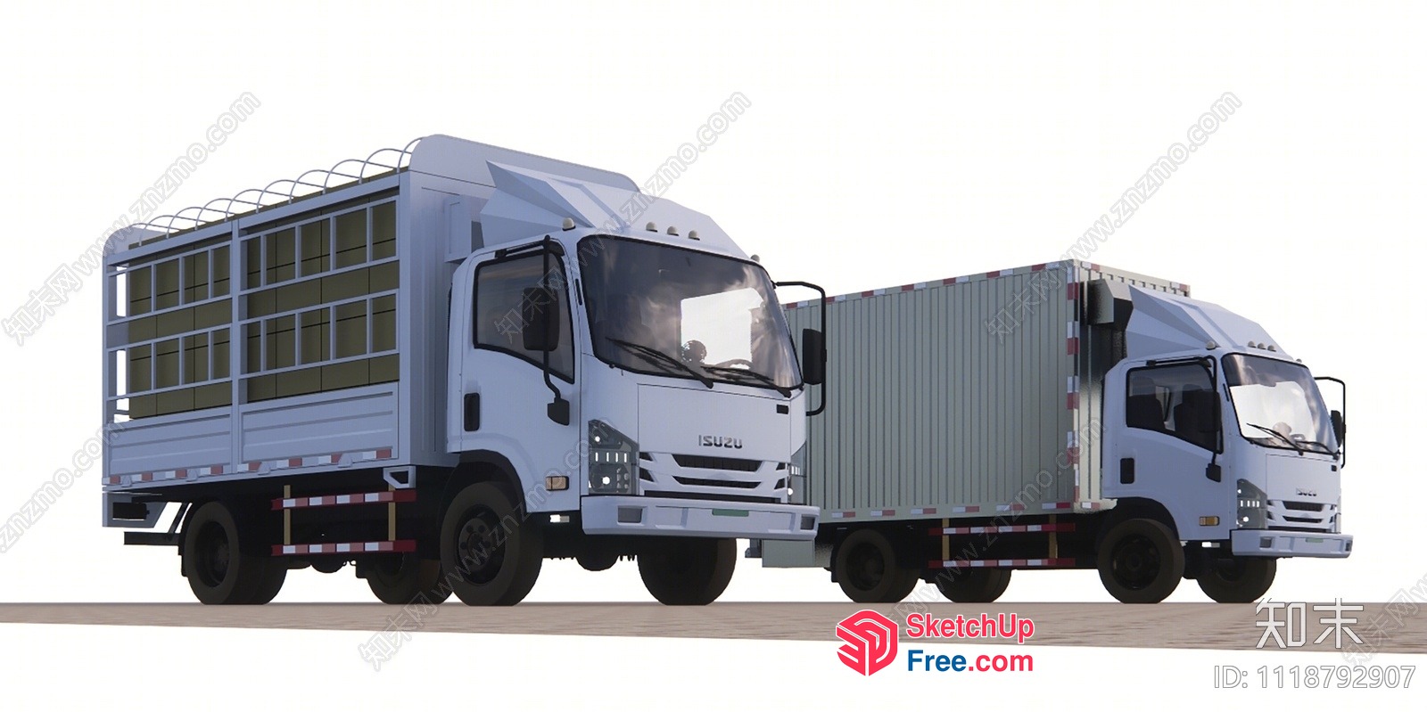 Two Trucks And A Cargo Container On A Flat Surface 3D SketchUp File