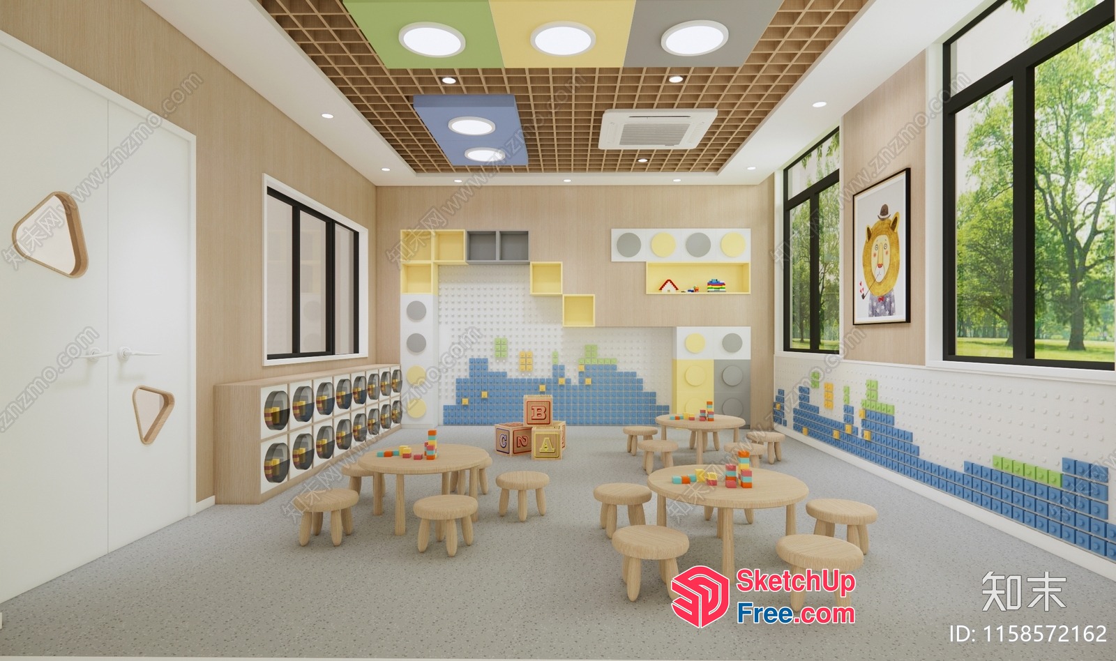 Modern Playground With Stools And Tables 3D SketchUp File