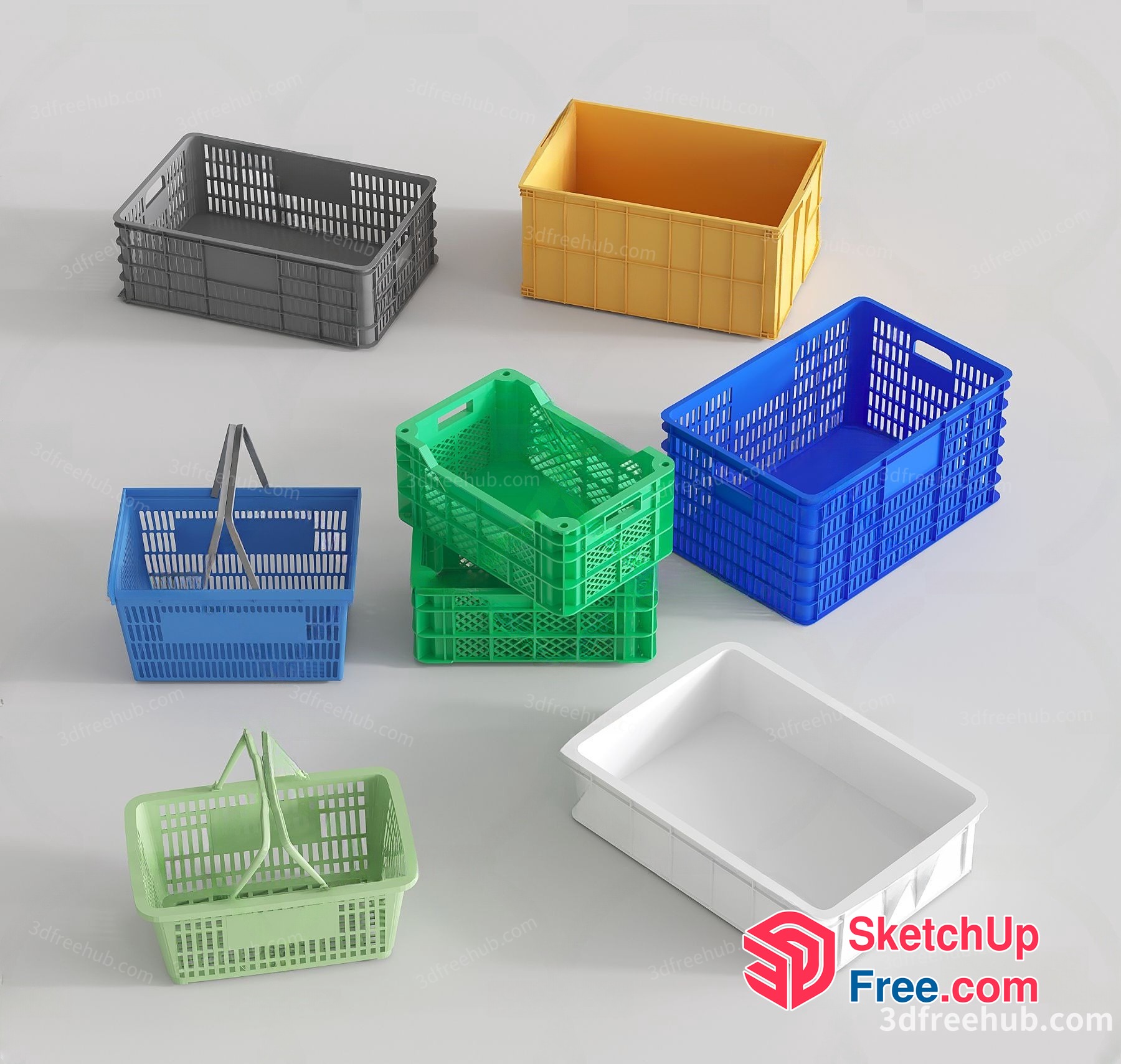 Plastic Baskets And Containers Collection 3D SketchUp File