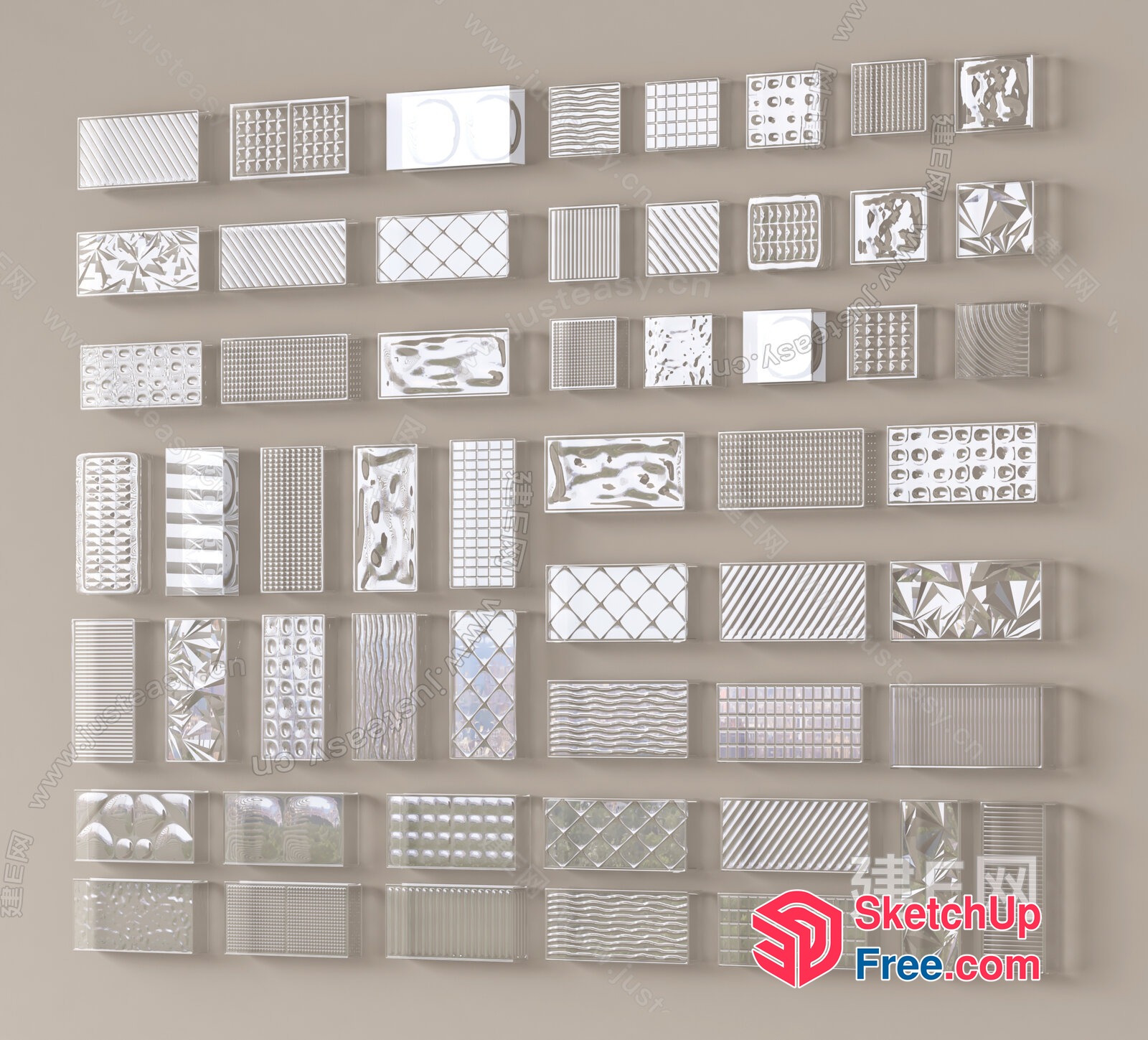 Rectangular Glass Blocks With Various Patterns 3D SketchUp File