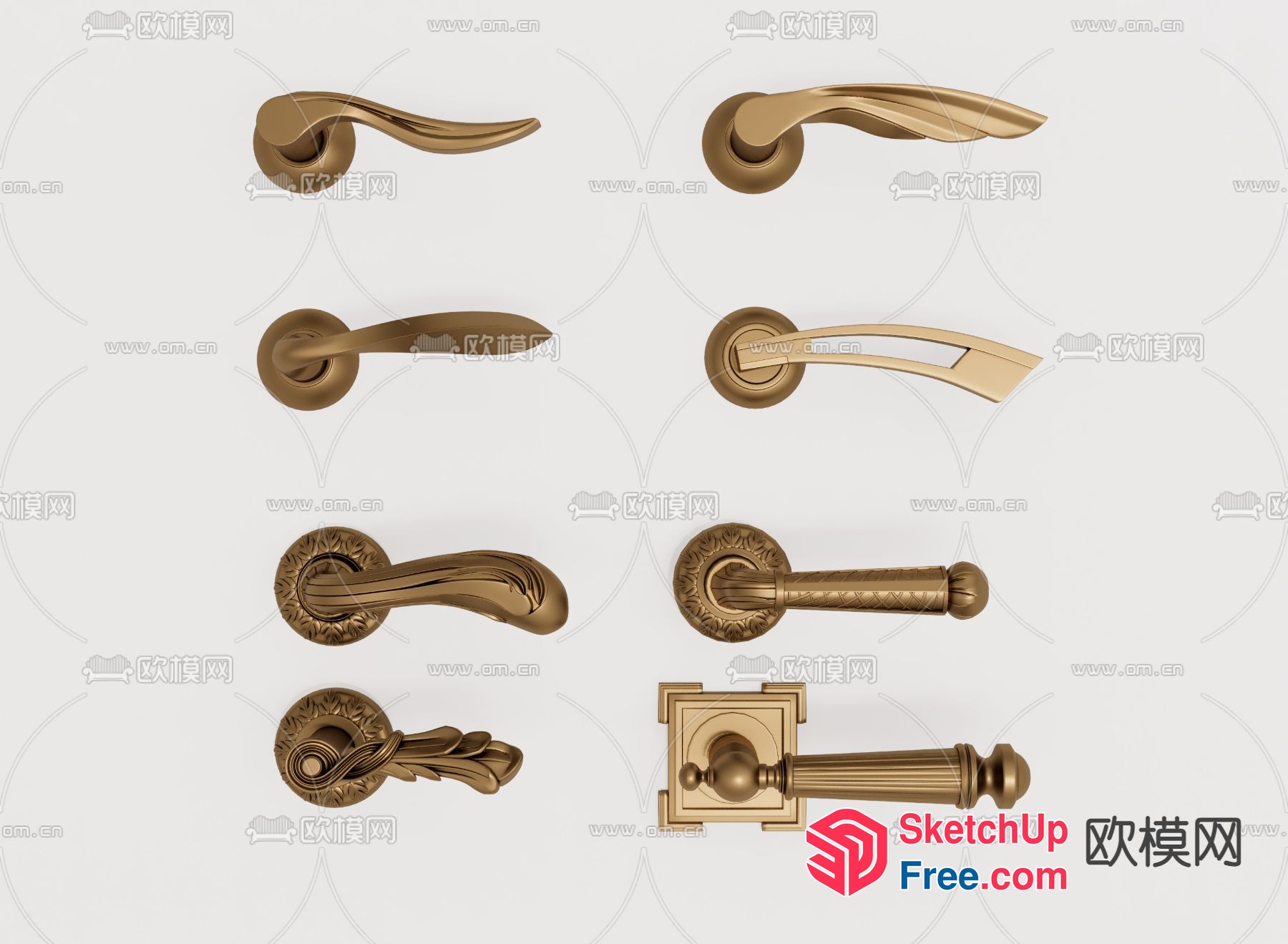 Elegant Golden Door Handles 3D SketchUp File