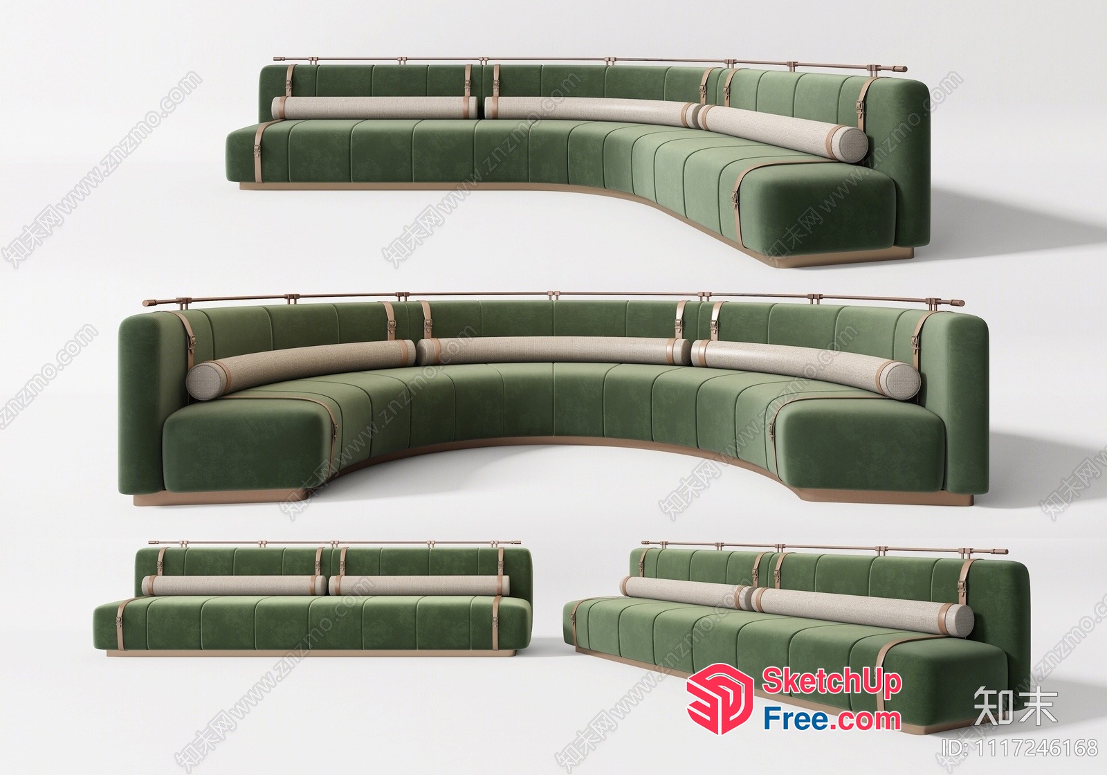 Modern Green And Beige L-Shaped Sofa Set 3D SketchUp File