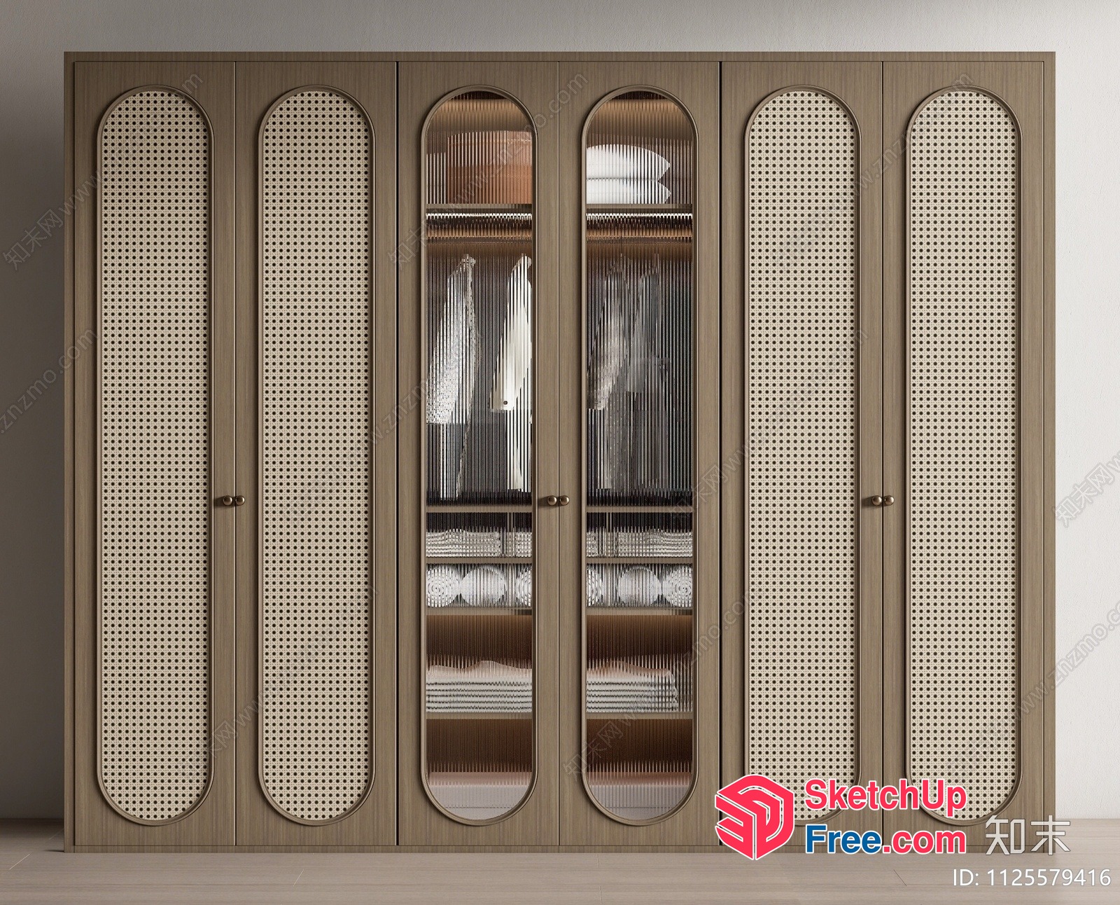 Elegant Rattan Wardrobe With Glass Doors 3D SketchUp File