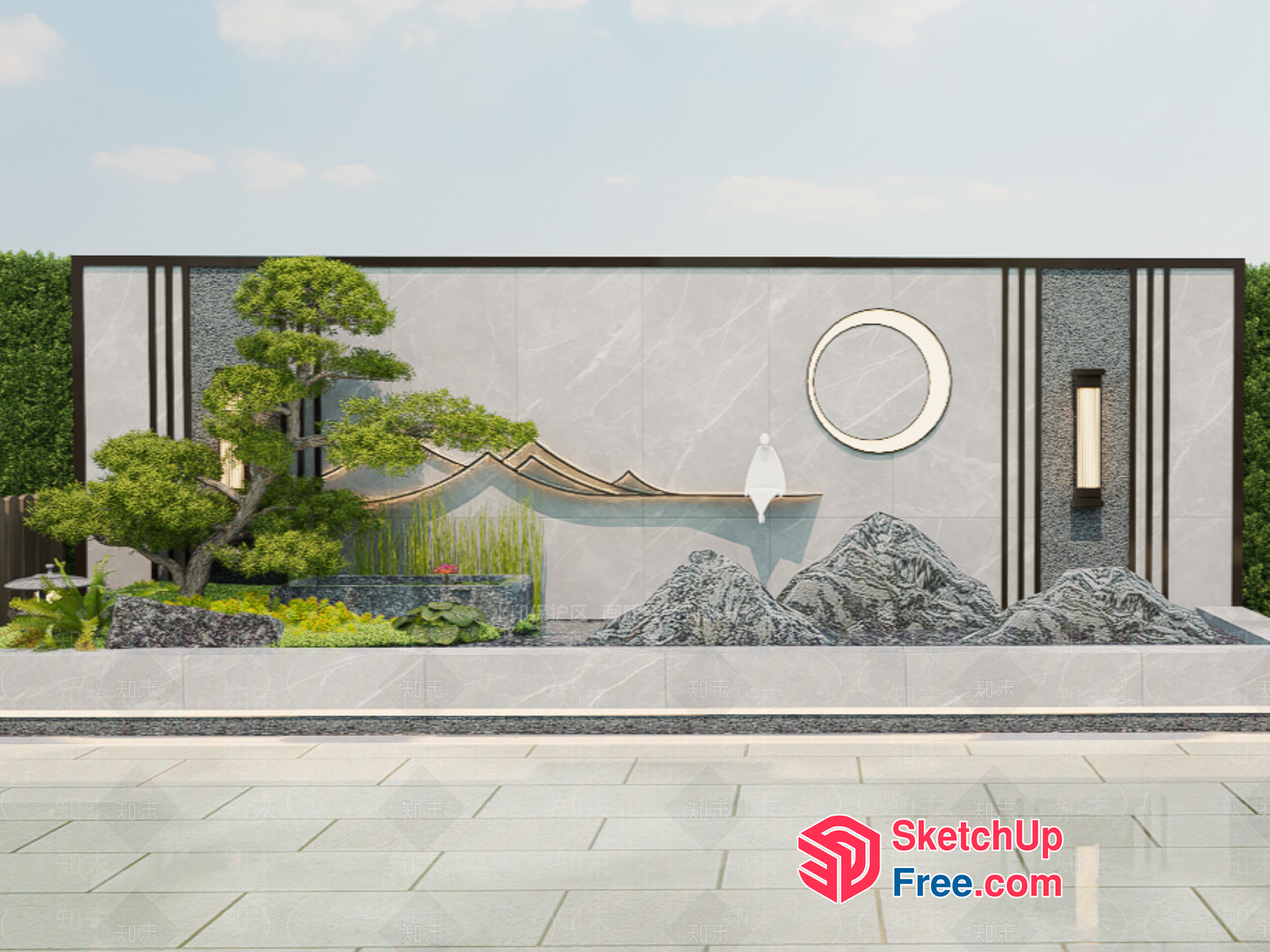 Japanese-Style Wall Mural With Natural Elements 3D SketchUp File