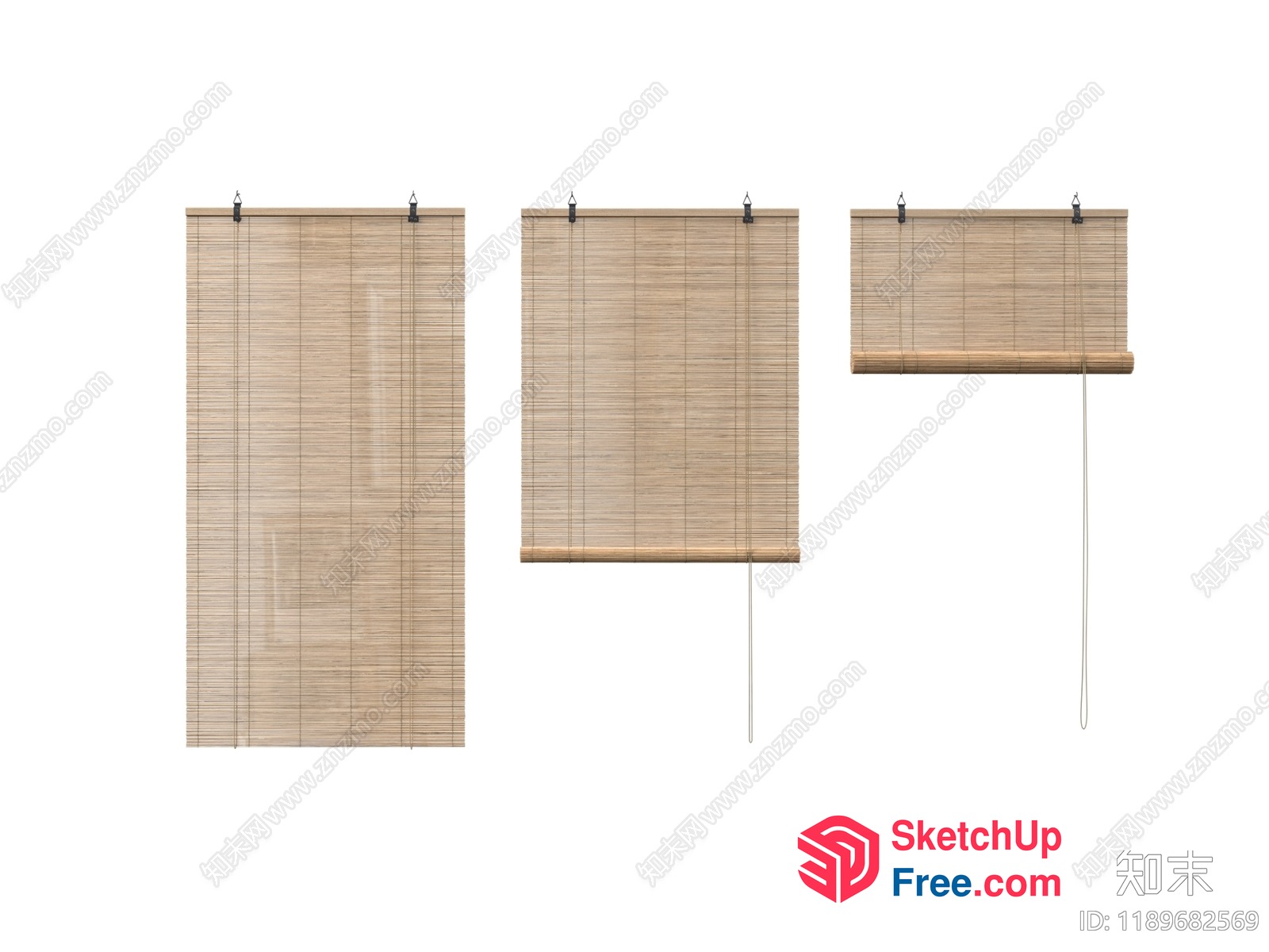 Three Bamboo Blinds Hanging On White Wall 3D SketchUp File