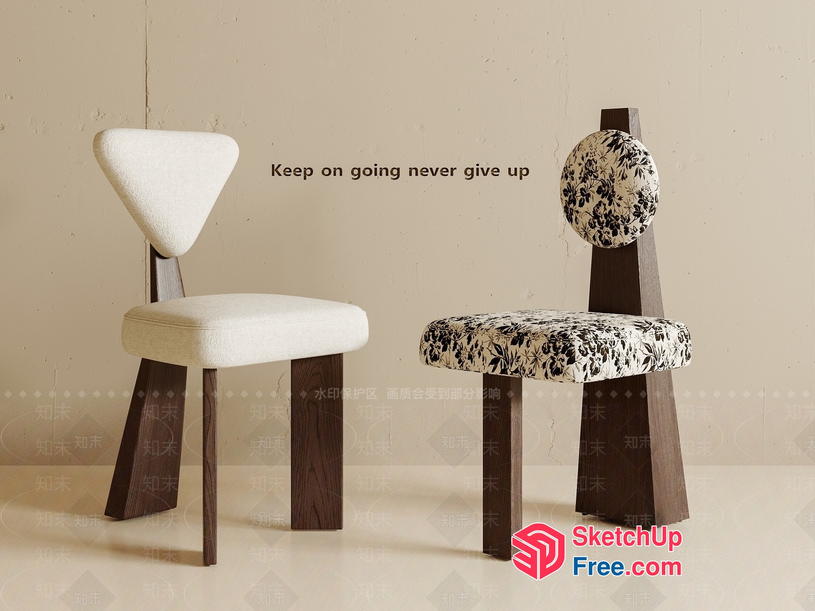Modern Chairs With Floral Patterns And Dark Wood Legs 3D SketchUp File