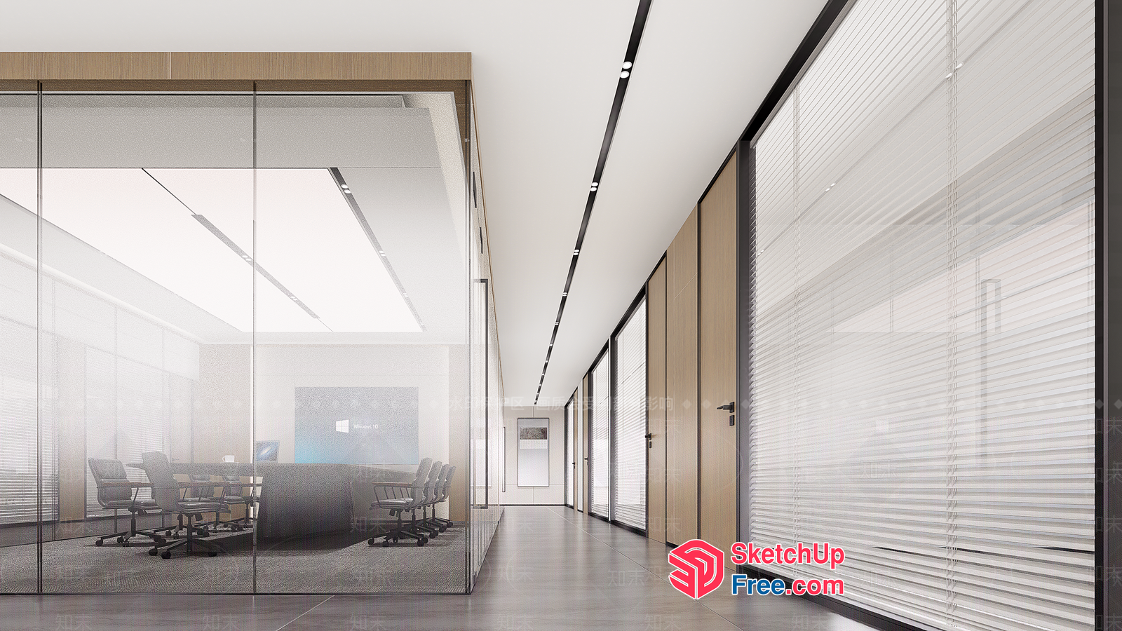 Contemporary Office Space With Glass Curtain Wall 3D SketchUp File