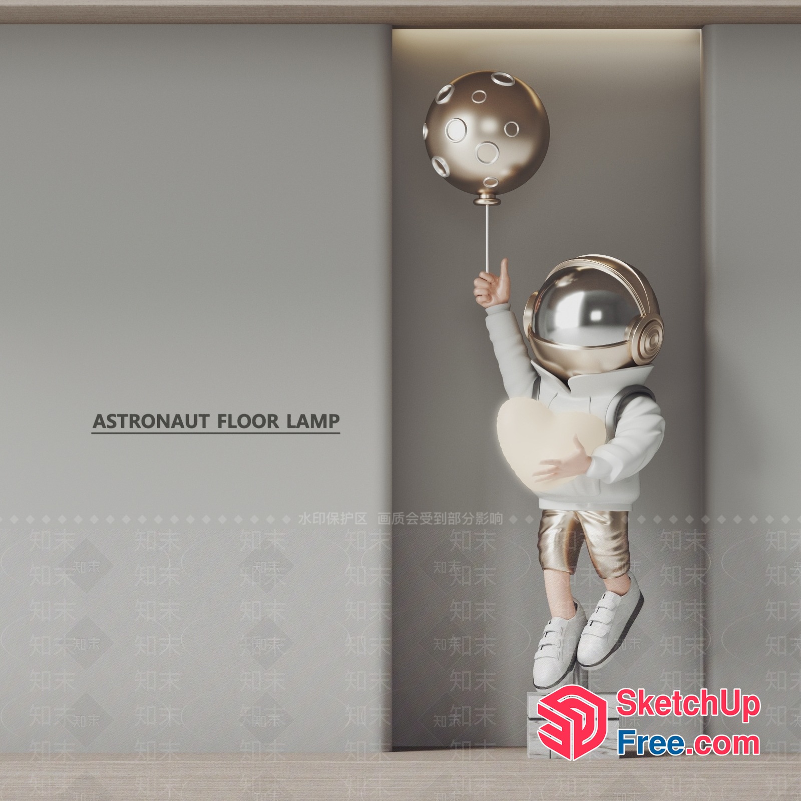 Astronaut Holding Heart And Moon Balloon 3D SketchUp File