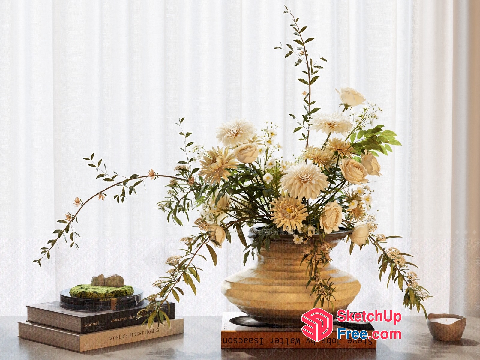 Elegant White Flowers Arrangement In A Vase 3D SketchUp File