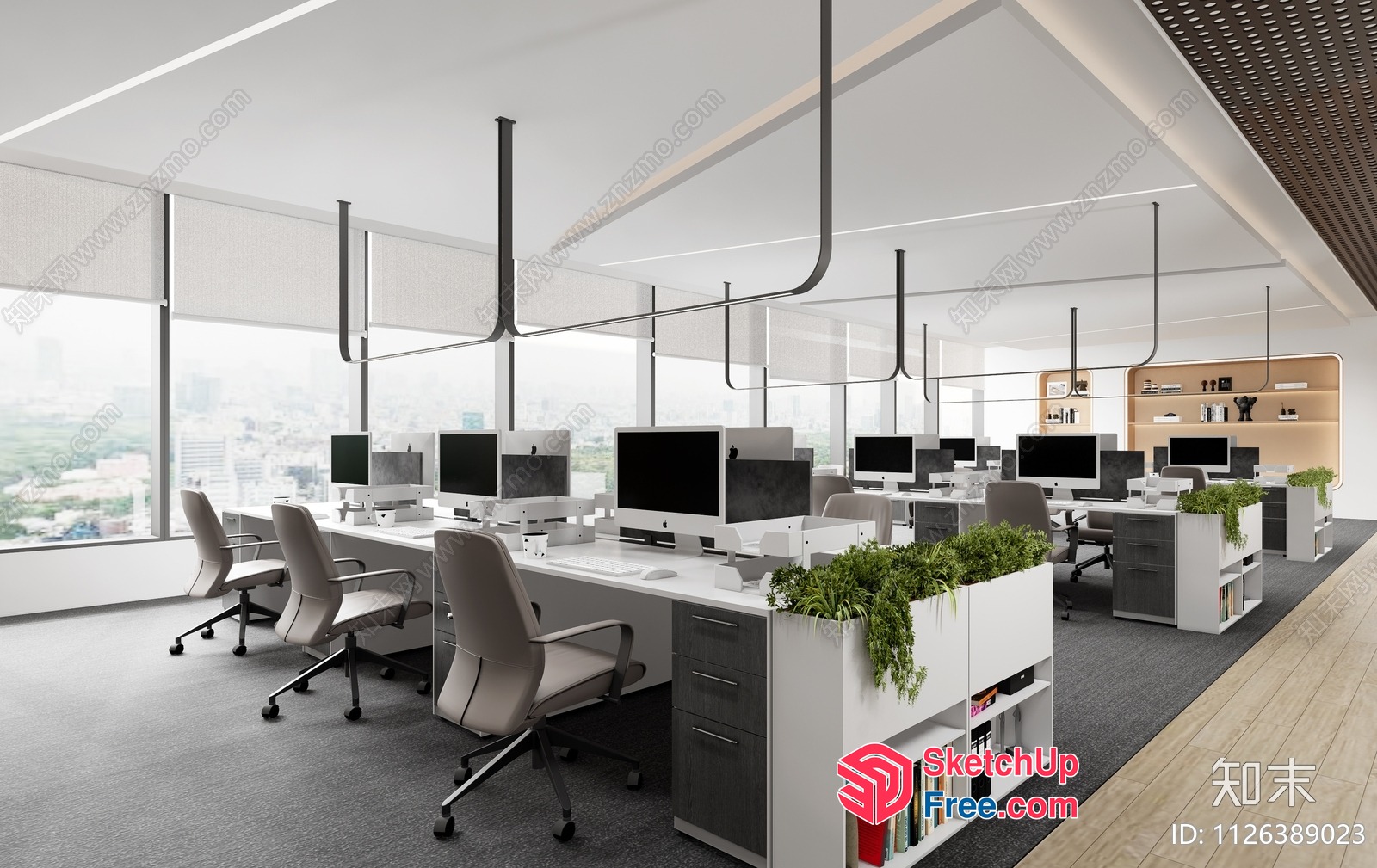 Modern Office Space With Large Windows And Desks 3D SketchUp File