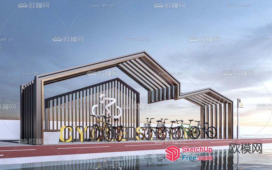 Modern Bicycle Parking Station 3D SketchUp File