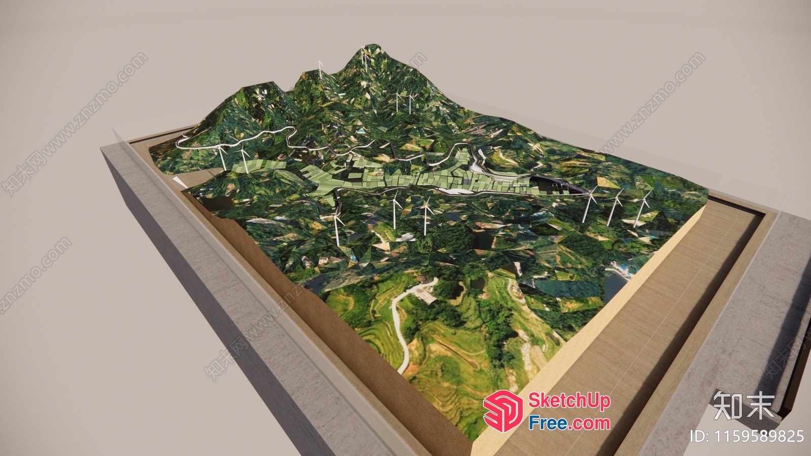 3D Rendering Of A Mountainous Landscape With Wind Turbines 3D SketchUp File