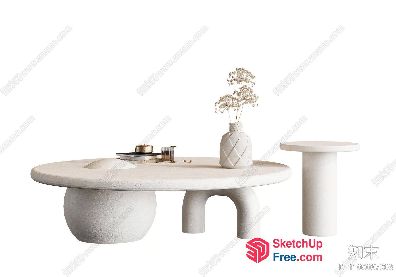 Modern Minimalist White Stone Coffee Table 3D SketchUp File