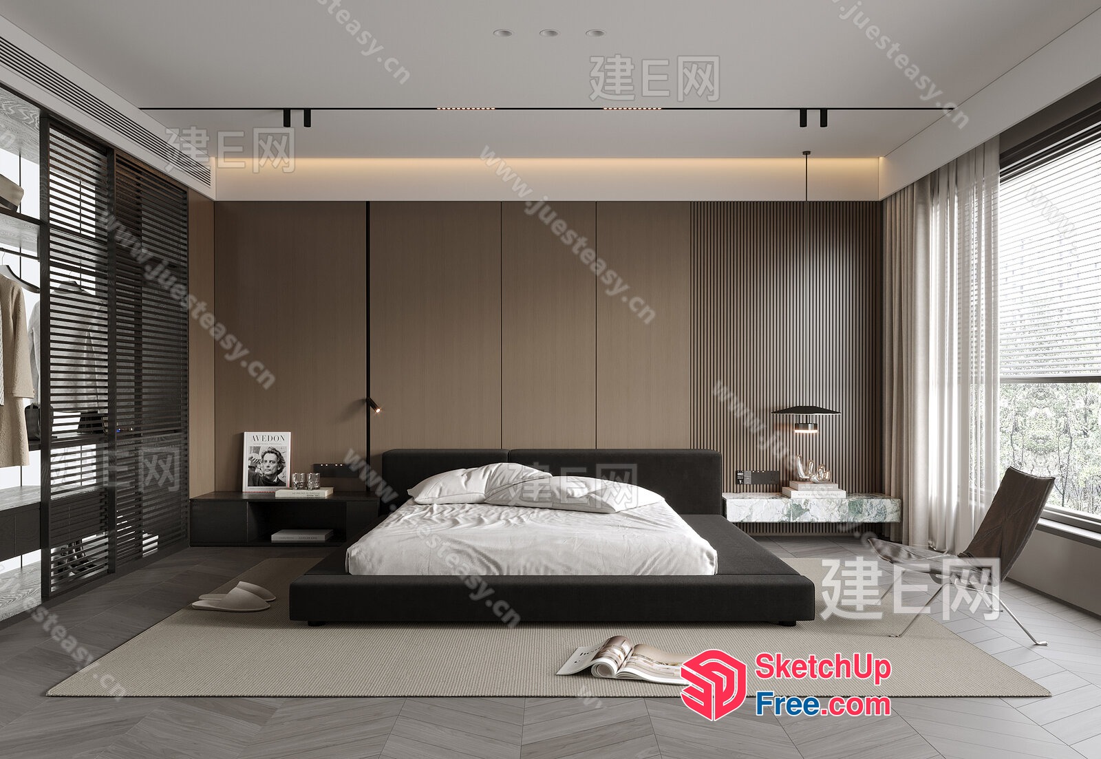 Modern Minimalist Bedroom With Large Bed And Natural Light 3D SketchUp File