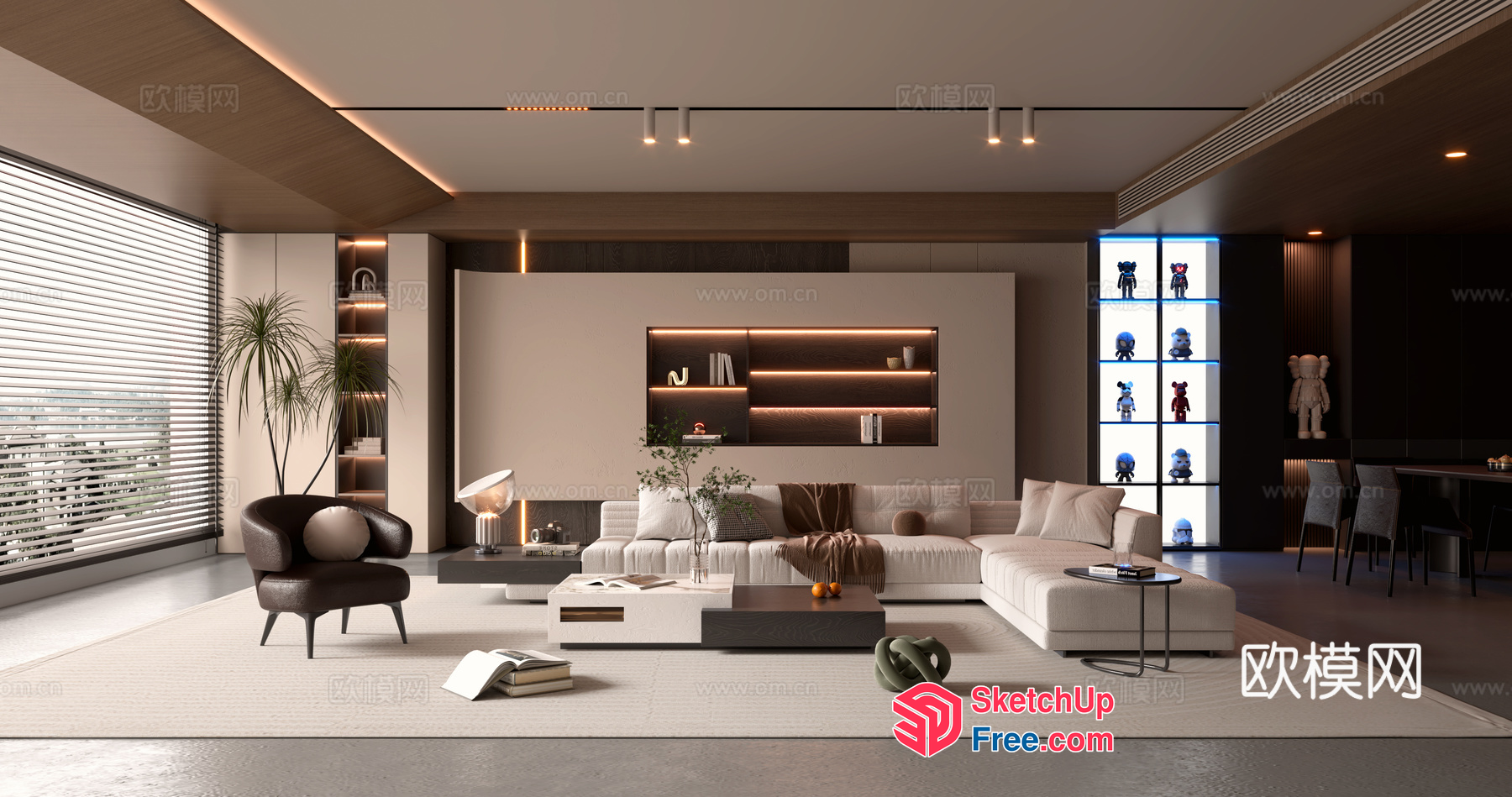 Modern Living Room With Sleek Furniture And Neutral Tones 3D SketchUp File