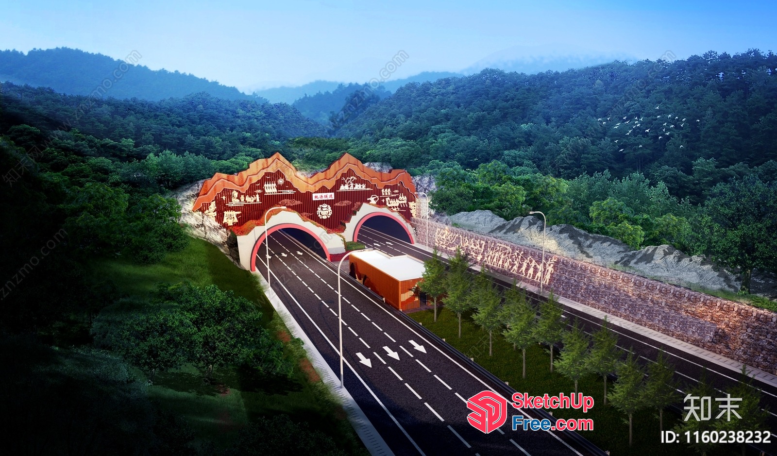 Mountainous Roadway Tunnel Entrance 3D SketchUp File