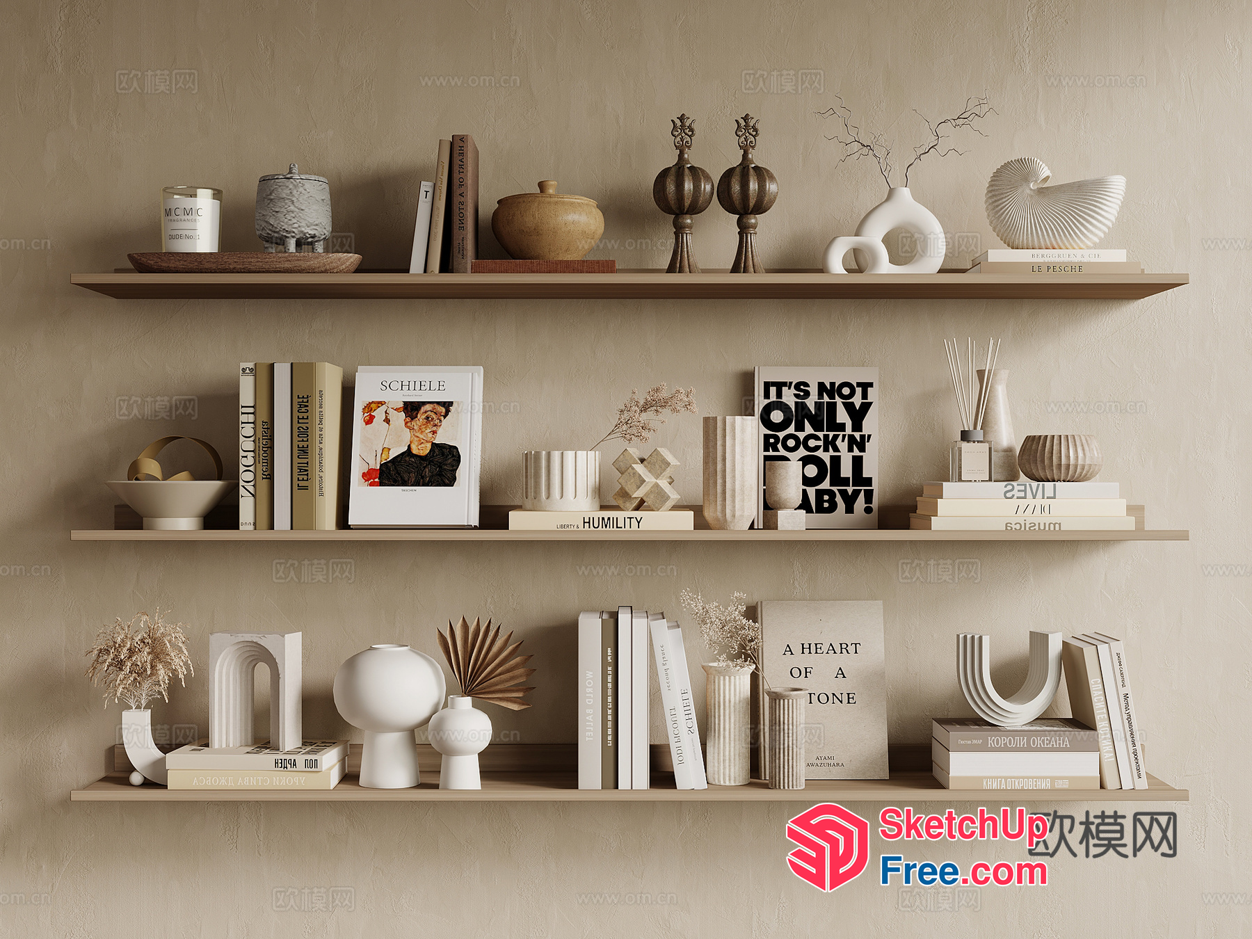 Elegant And Modern Bookcase With Decorative Items 3D SketchUp File