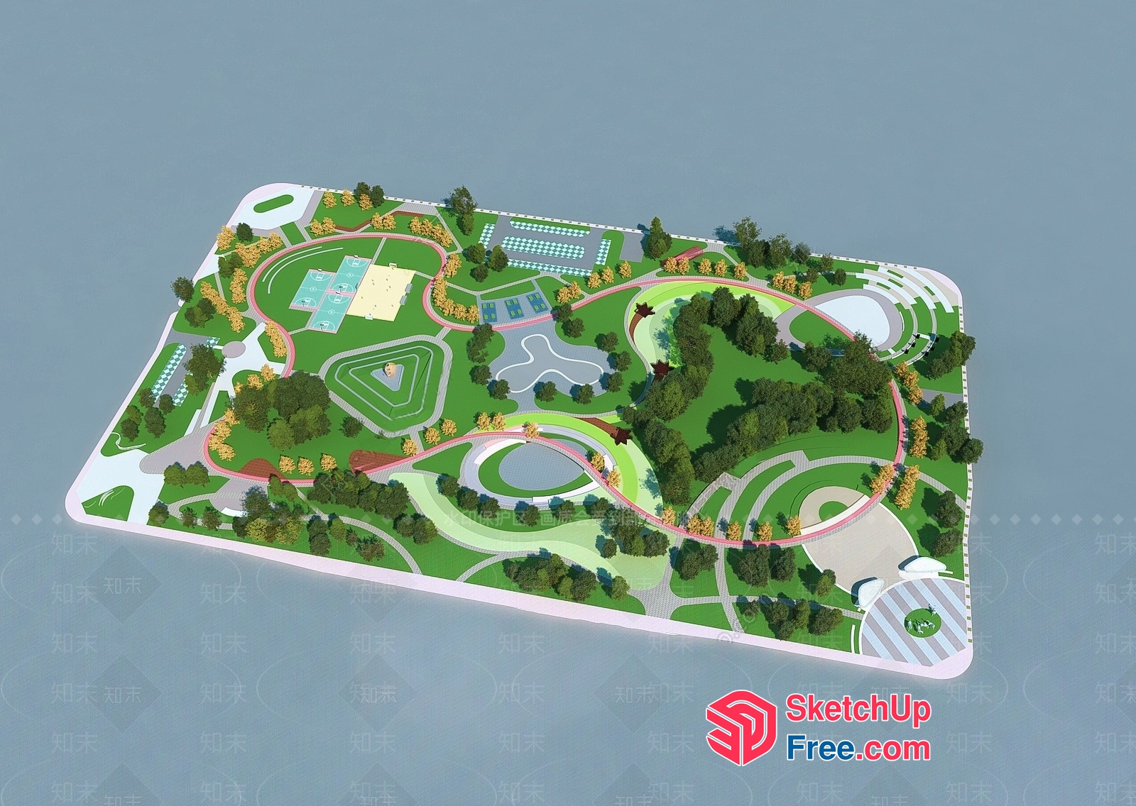 Park With Sports Facilities And Green Spaces 3D SketchUp File
