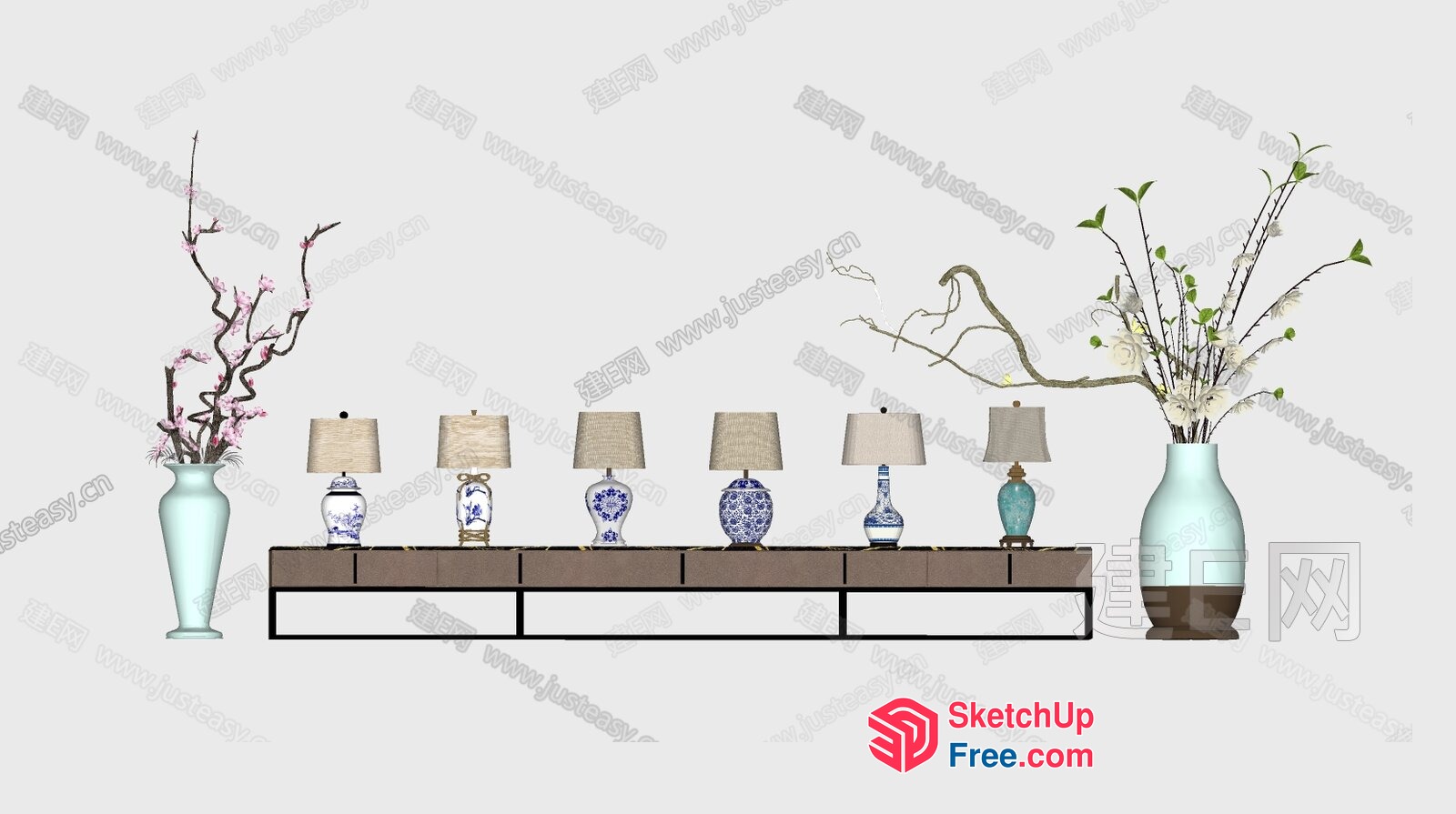 Decorative Lamps And Vases On A Table 3D SketchUp File