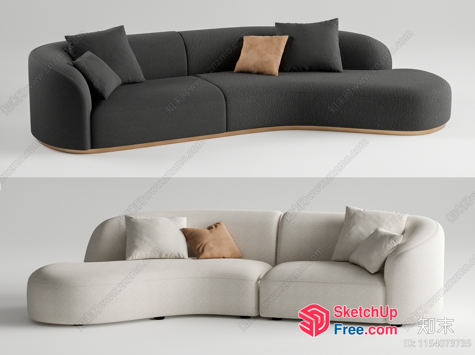 Elegant Curved Sofa Set With Pillows 3D SketchUp File