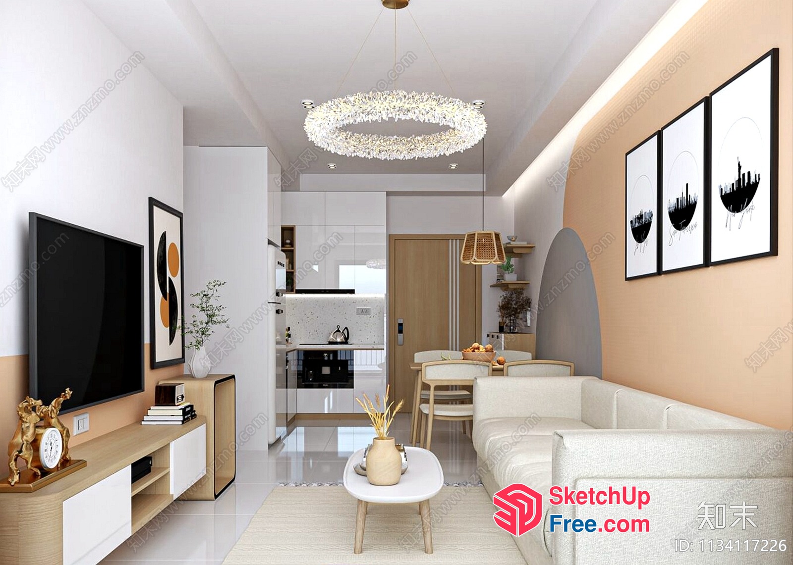 Modern Minimalist Living Room With Neutral Tones 3D SketchUp File