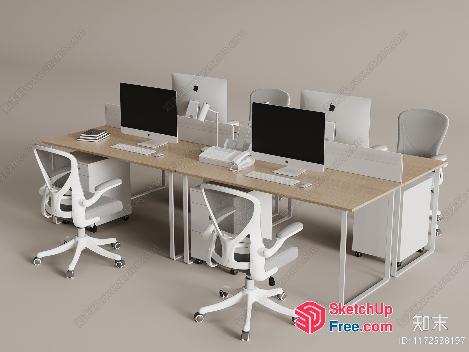 Modern Office Furniture Set With White And Light Wood Accents 3D SketchUp File