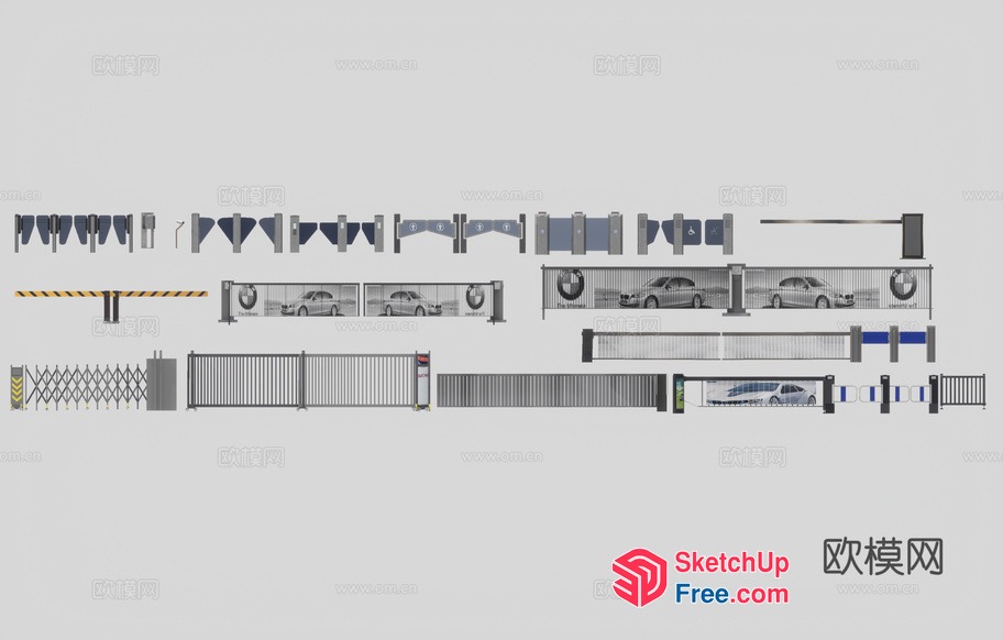 Car Park Entrance With Railing And Gates 3D SketchUp File