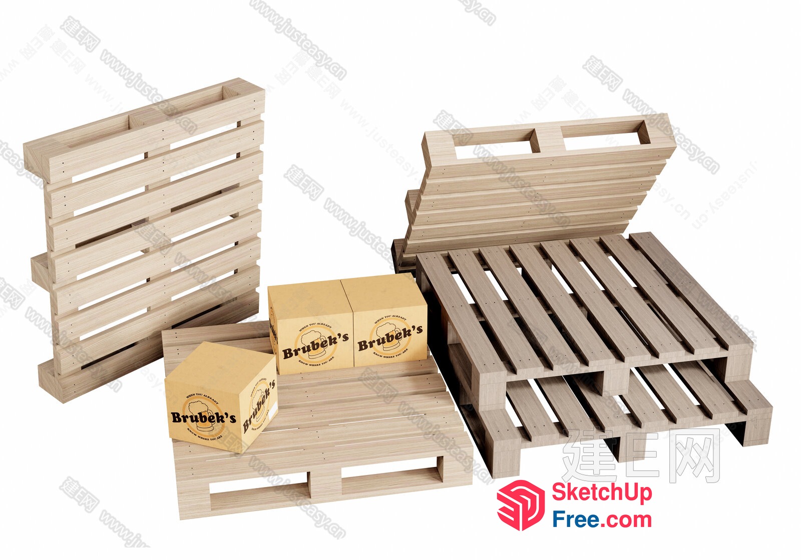 Wooden Pallets And Boxes 3D SketchUp File