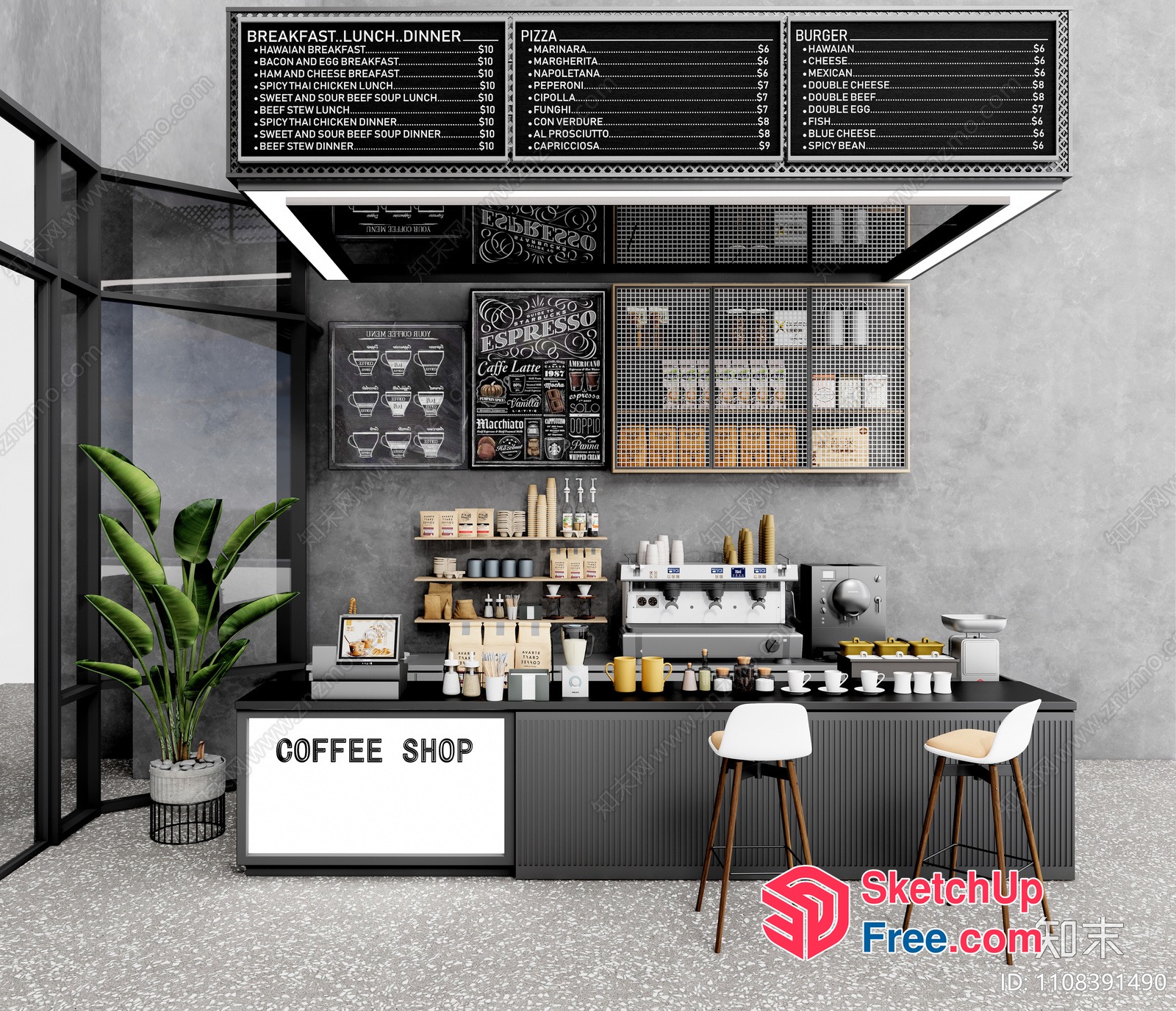 Modern Coffee Shop Interior Design 3D SketchUp File